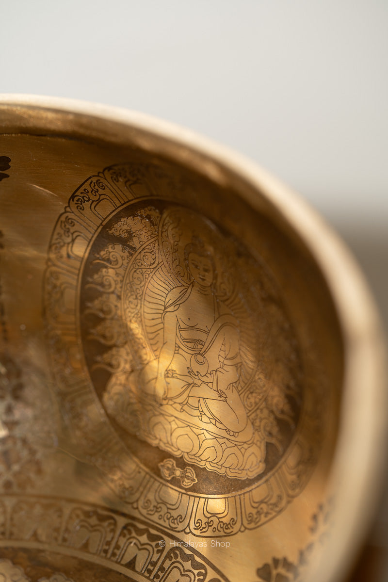 Green Tara Carved Singing Bowl - Meditation Bowl