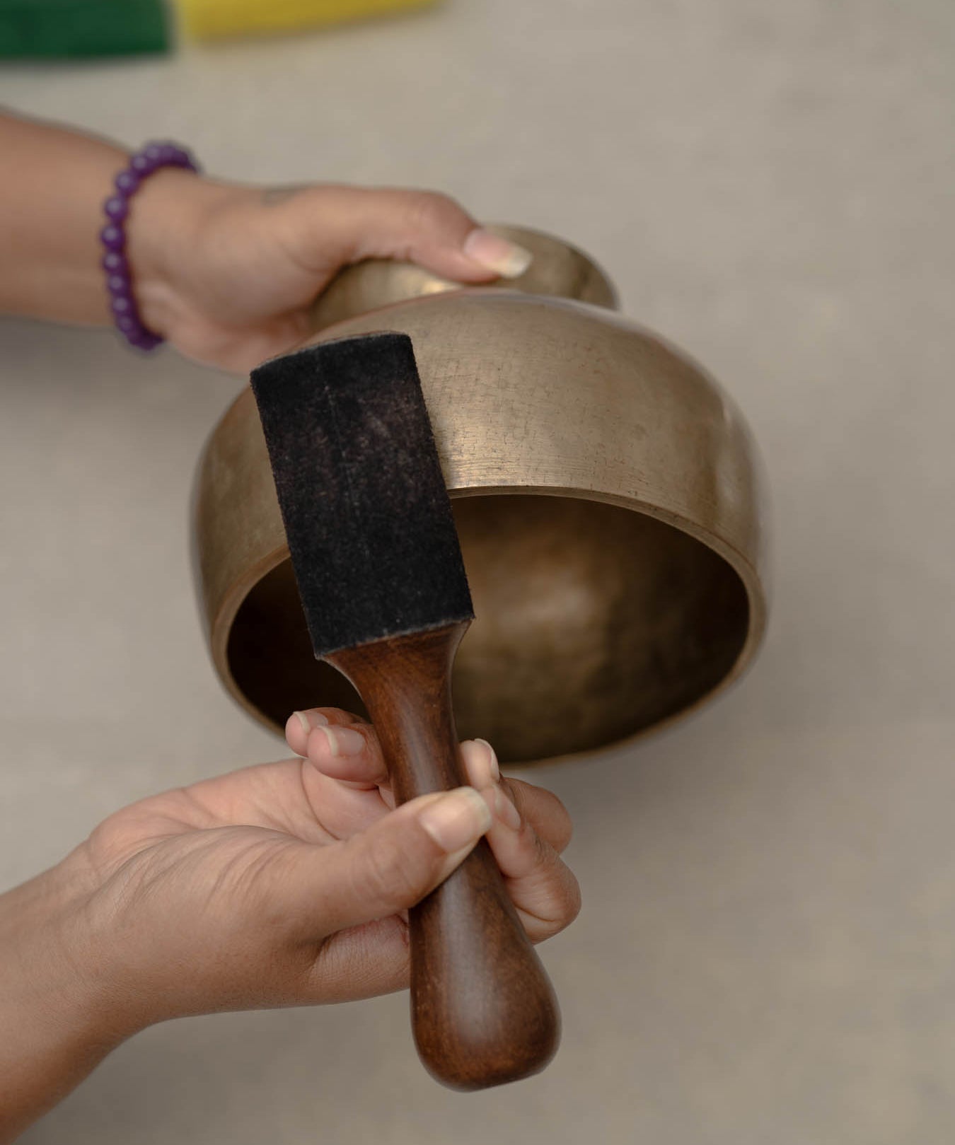 Antique Naga singing bowl with pedestal base tuned to D4 and E4 for chakra healing and meditation