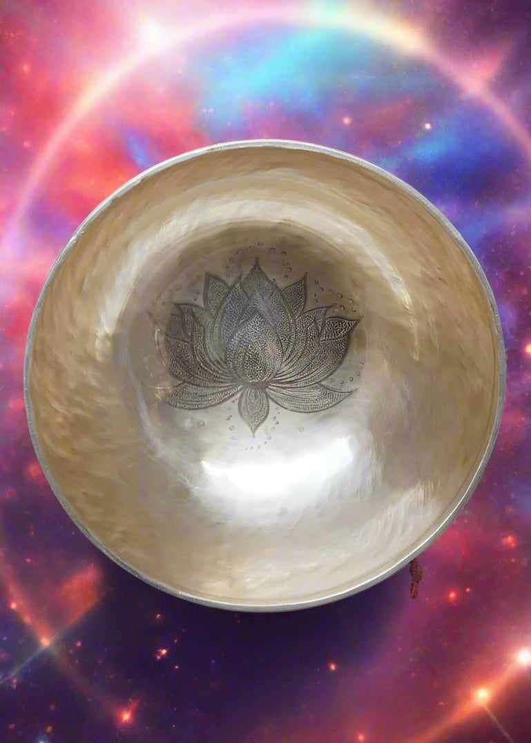 Tibetan Handcrafted Lotus Engraved Singing Bowl for meditation.