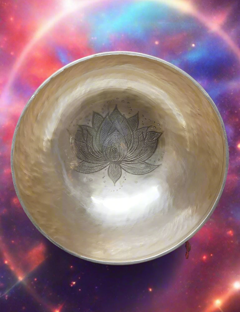 Tibetan Handcrafted Lotus Engraved Singing Bowl for meditation.