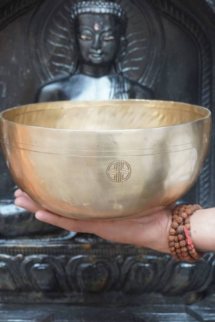 Tibetan Handcrafted Lotus Engraved Singing Bowl for meditation.