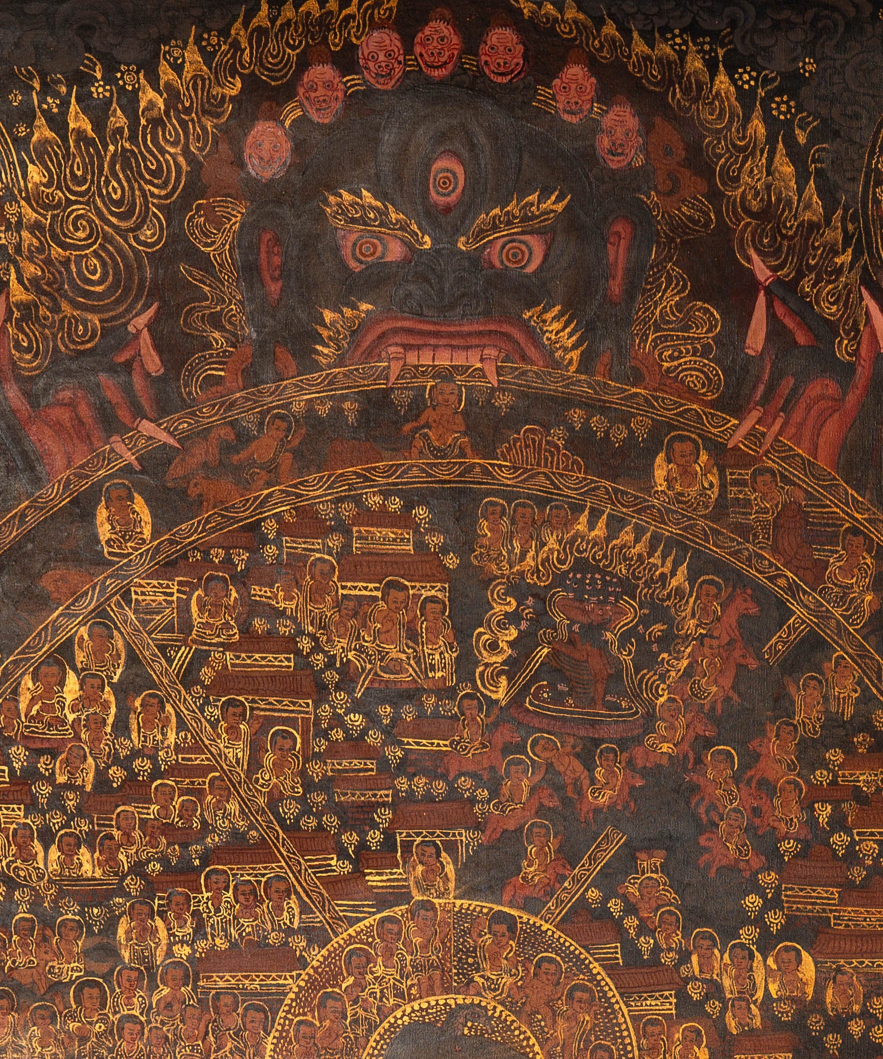 Antique Wheel of Life Thangka - Handpainted Tibetan Art