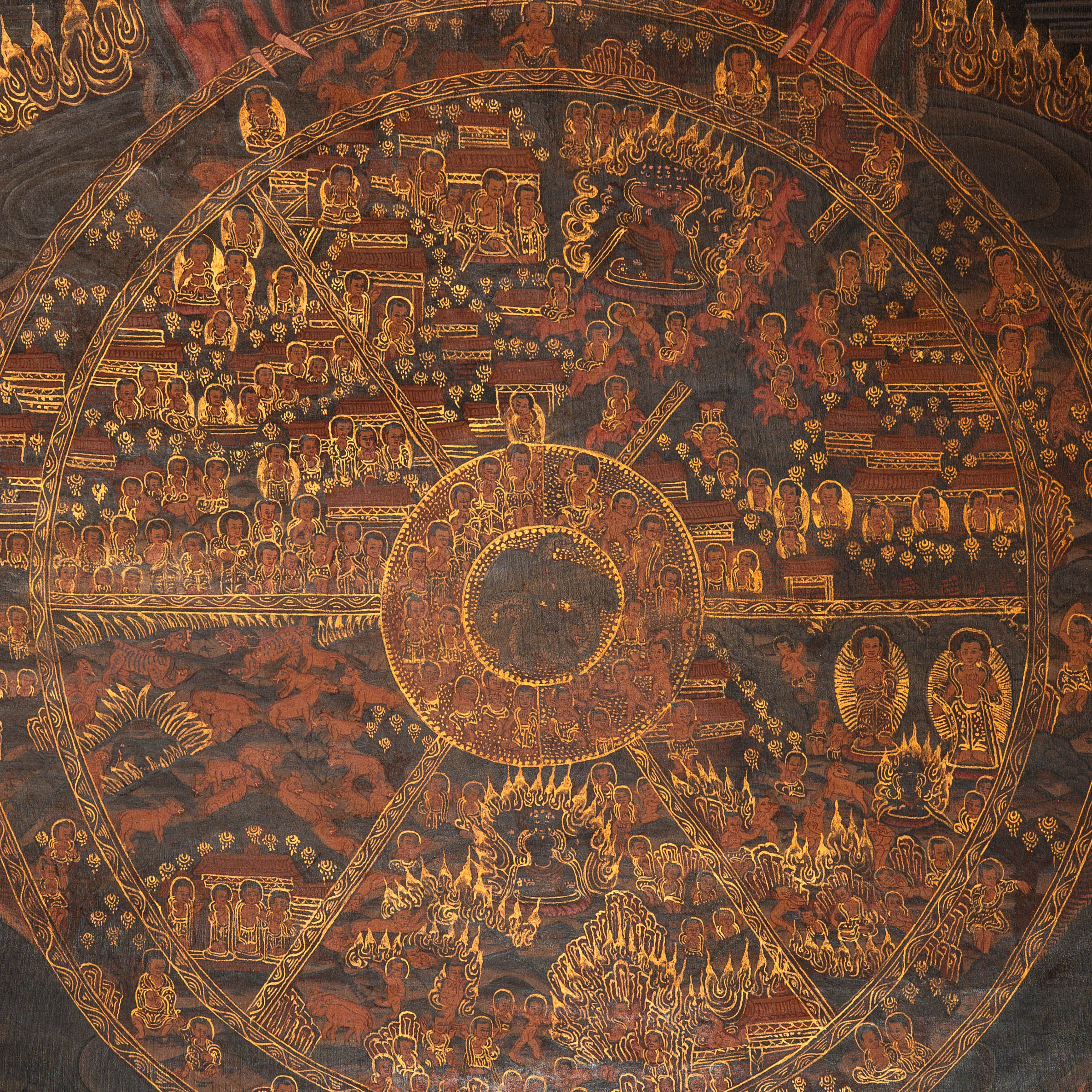 Antique Wheel of Life Thangka - Handpainted Tibetan Art