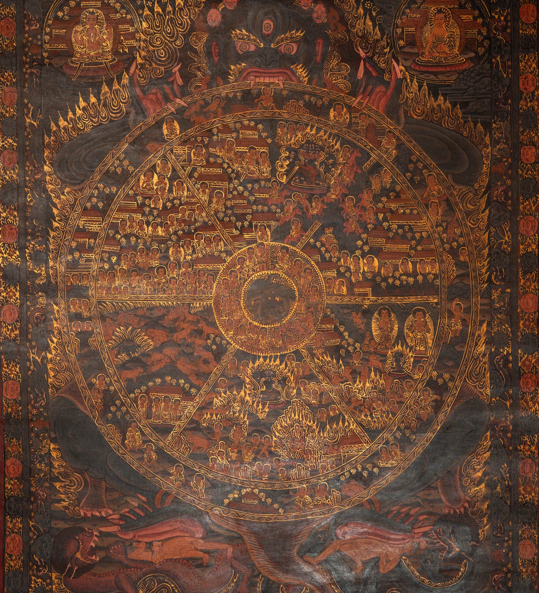 Antique Wheel of Life Thangka - Handpainted Tibetan Art