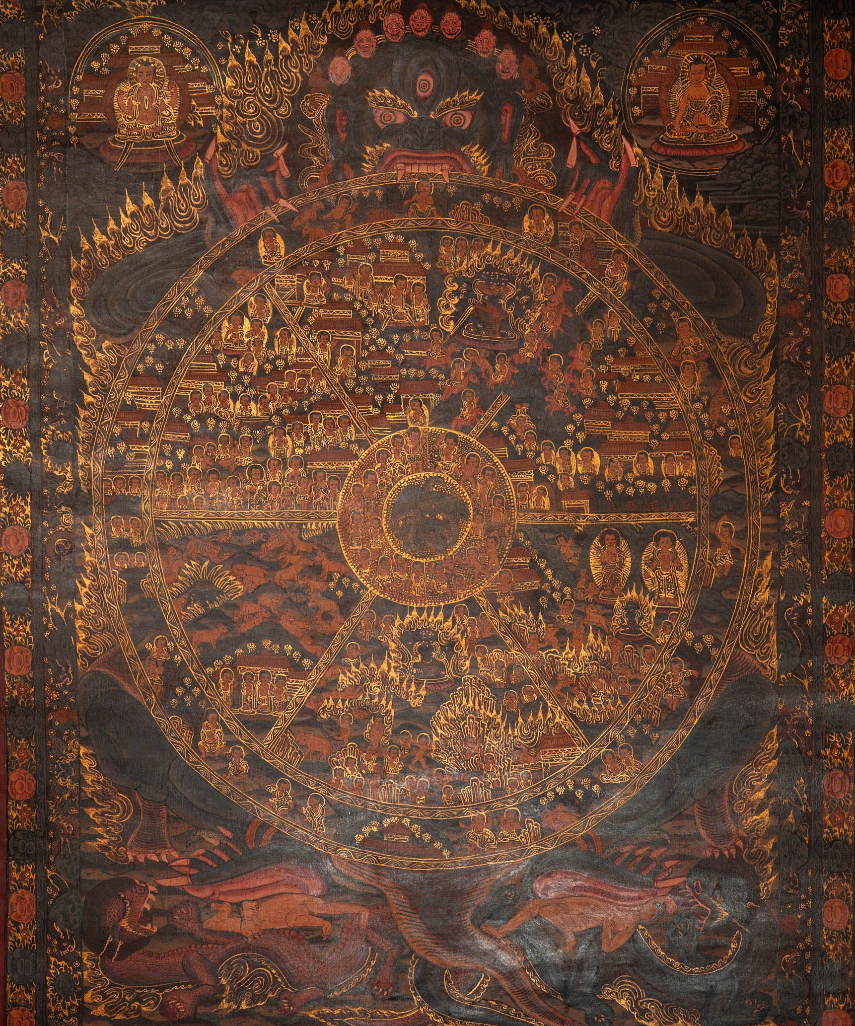 Antique Wheel of Life Thangka - Handpainted Tibetan Art