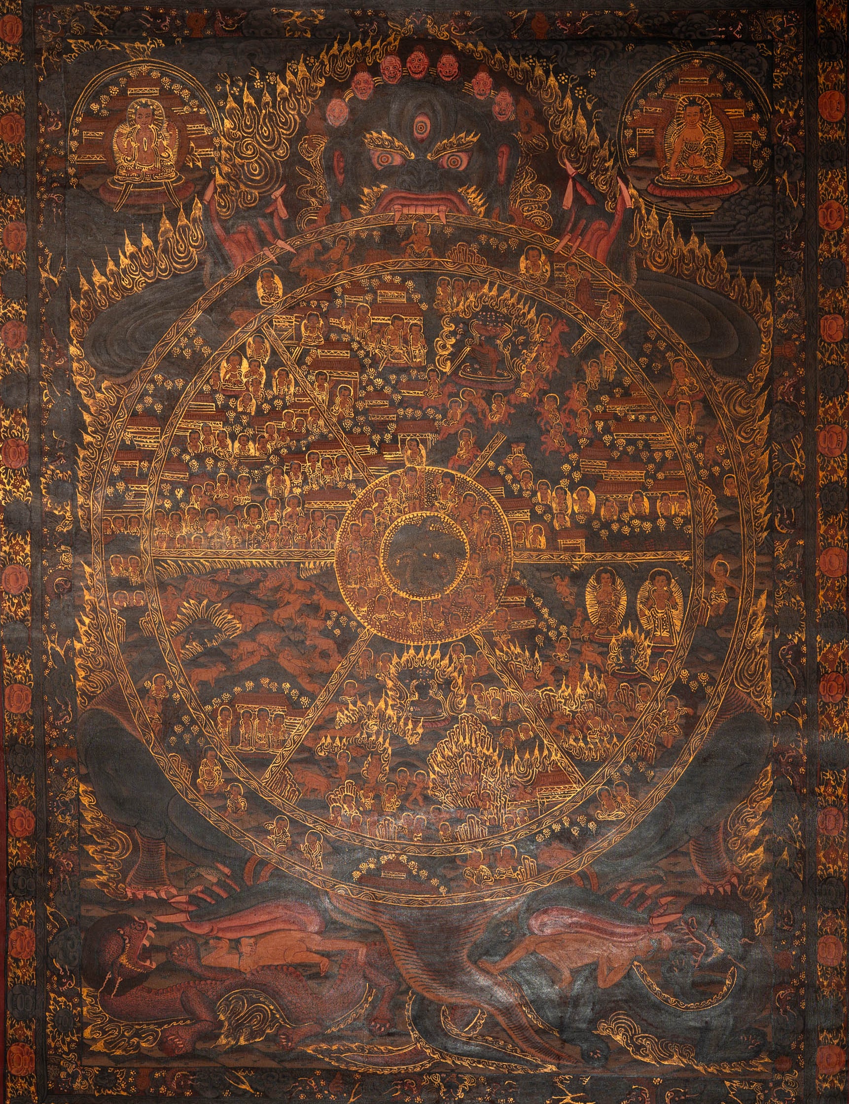 Antique Wheel of Life Thangka - Handpainted Tibetan Art