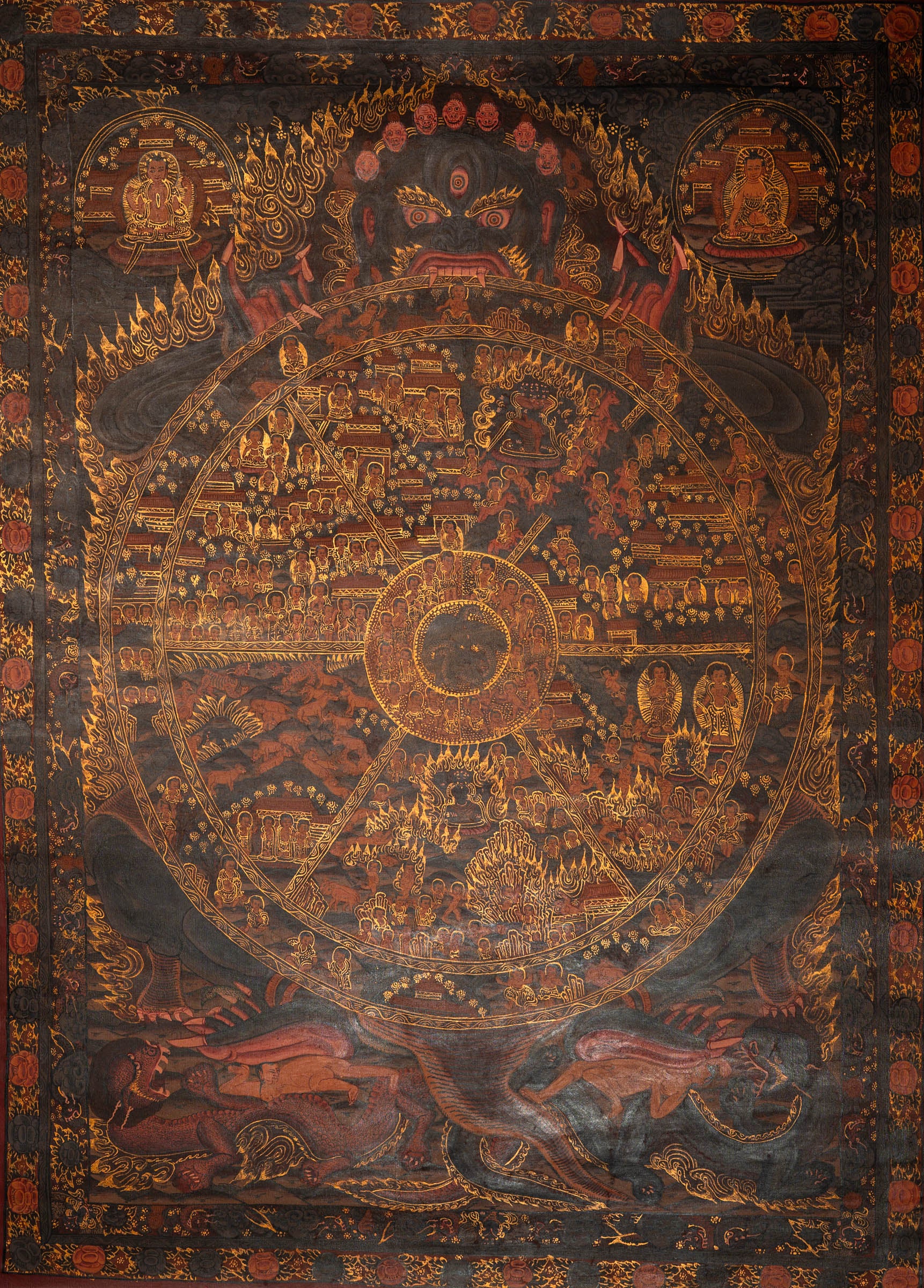 Antique Wheel of Life Thangka - Handpainted Tibetan Art