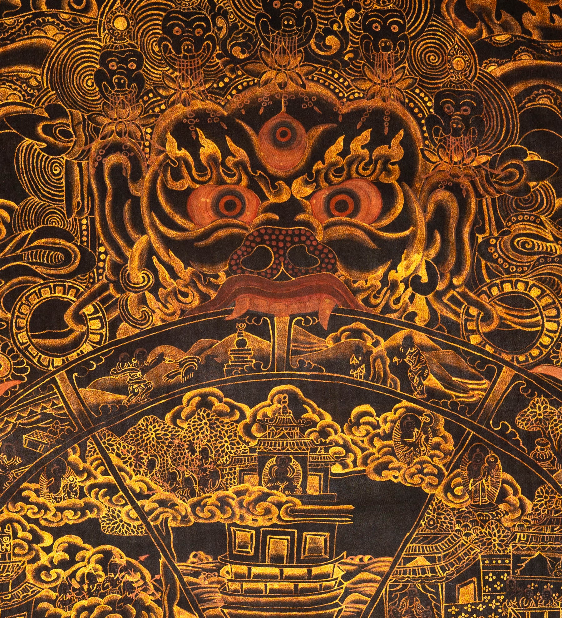 Antique Wheel of Life Thangka - Sacred Tibetan Painting 