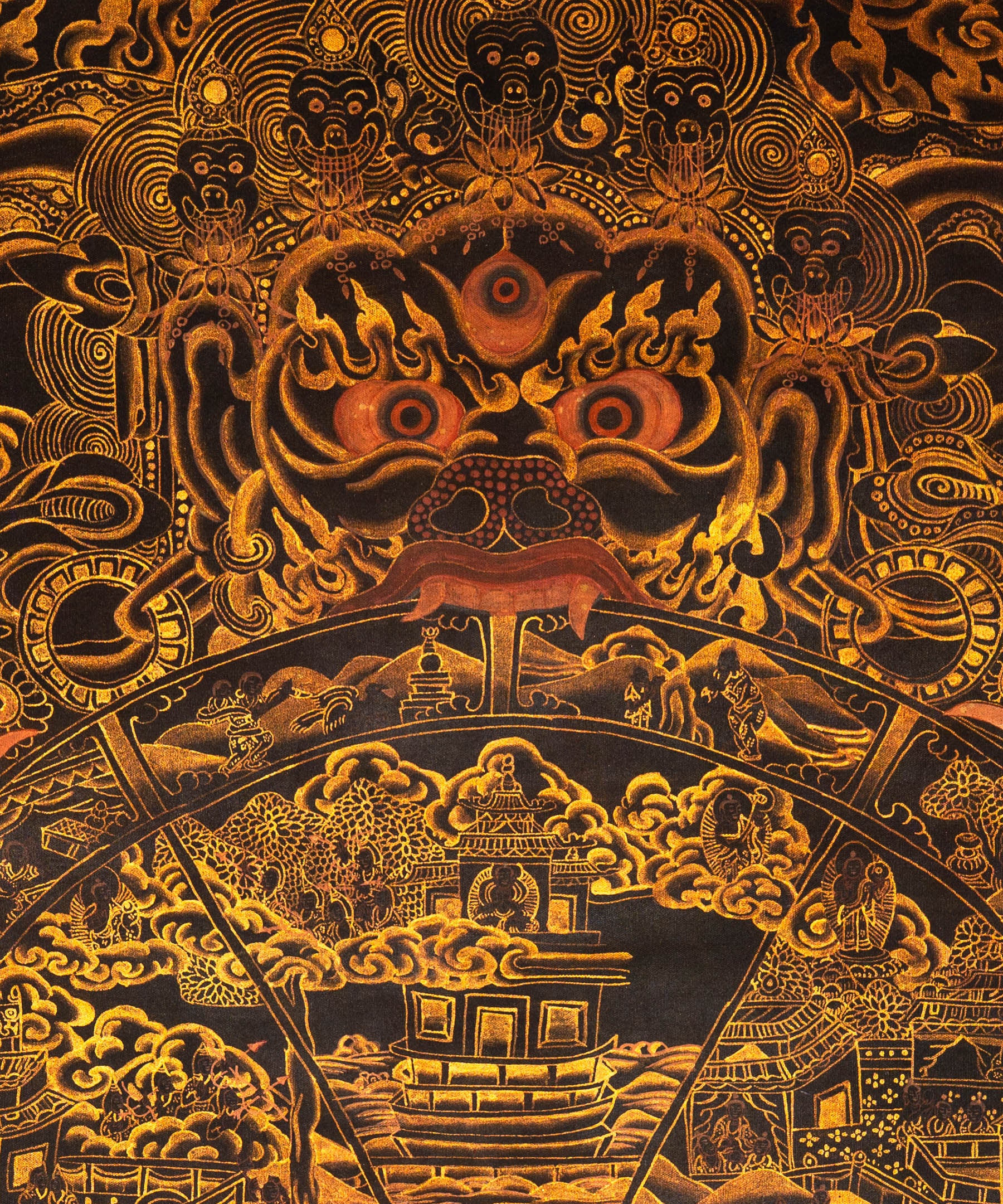 Antique Wheel of Life Thangka - Sacred Tibetan Painting 