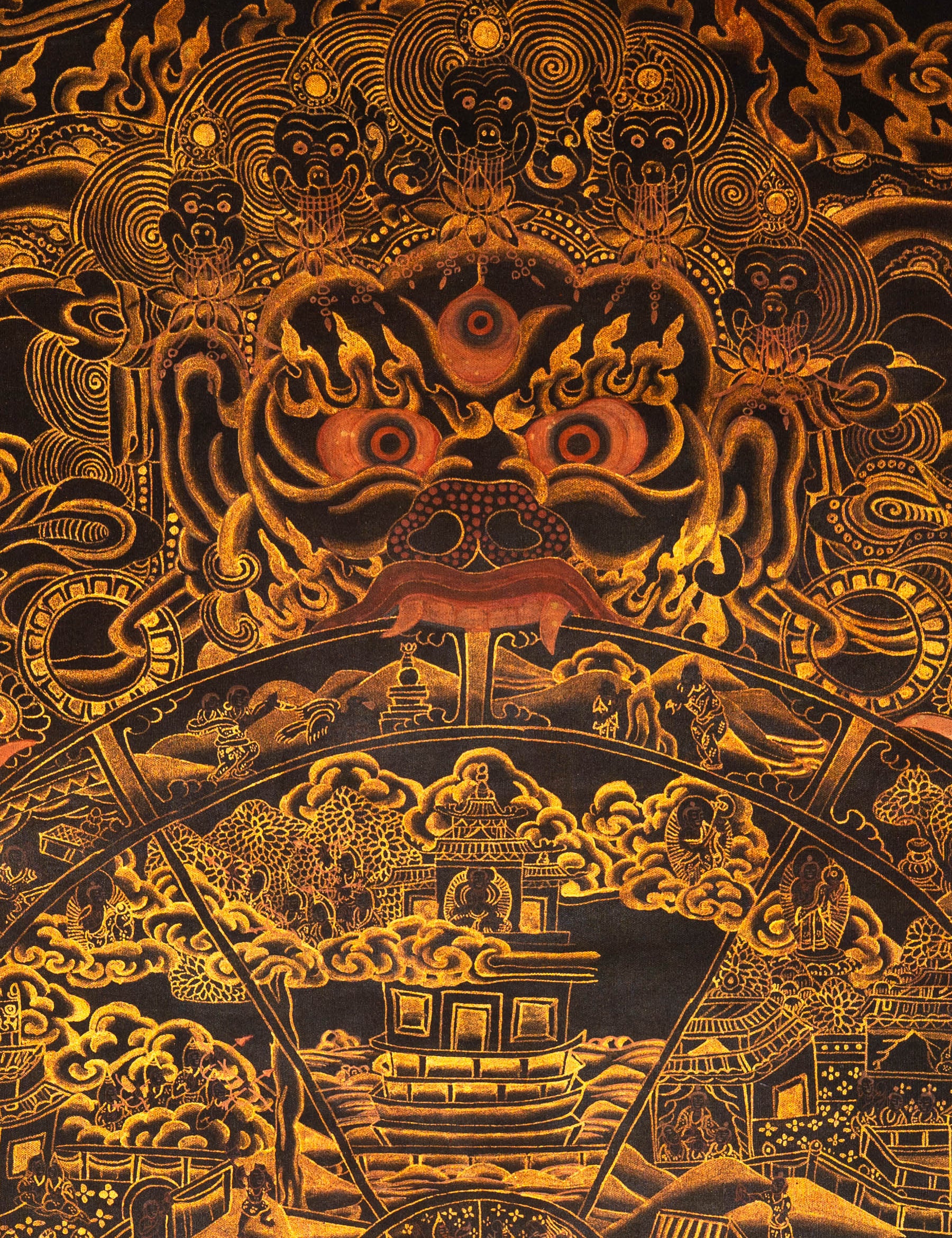 Antique Wheel of Life Thangka - Sacred Tibetan Painting 