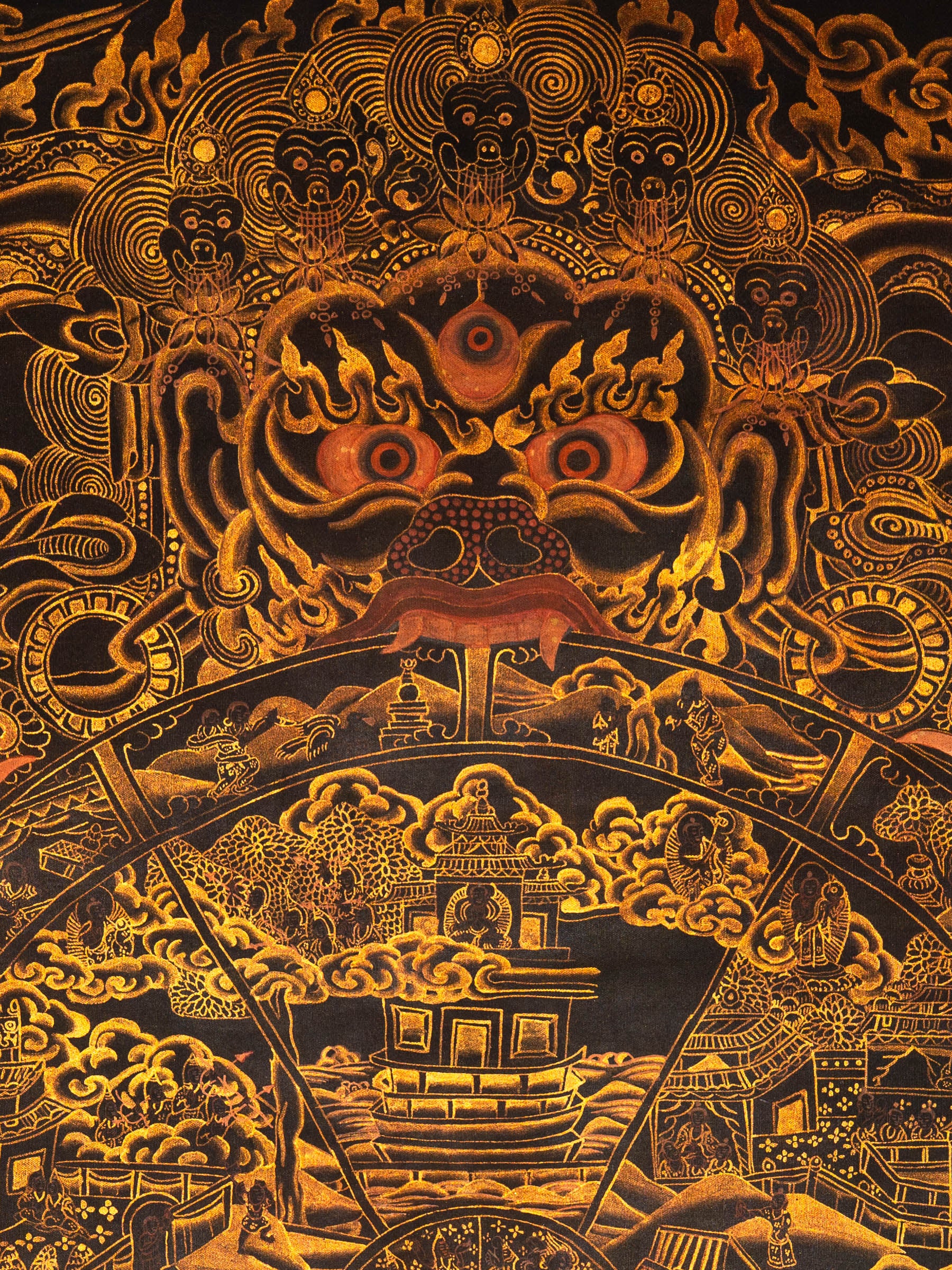 Antique Wheel of Life Thangka - Sacred Tibetan Painting 