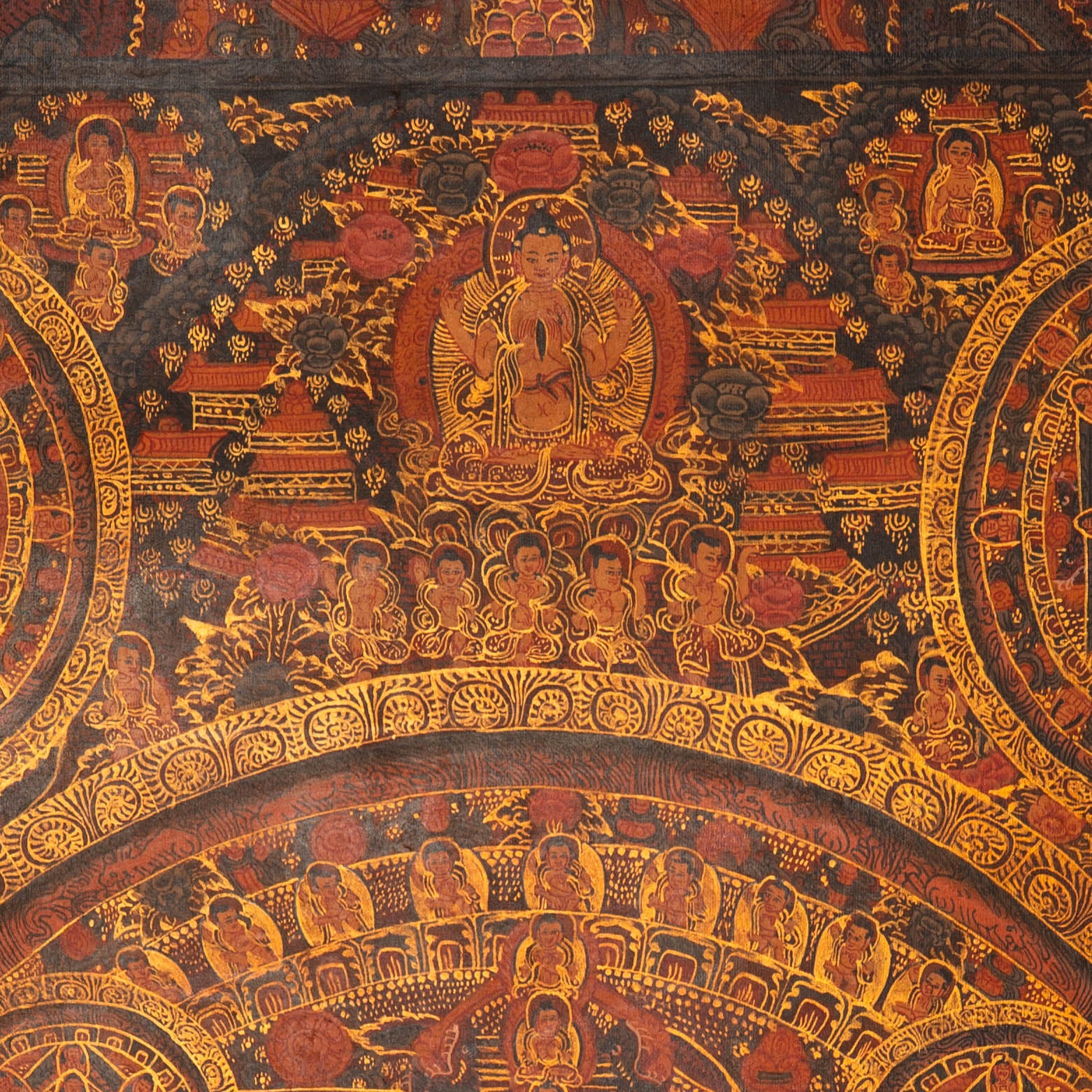 Antique Buddha Mandala Thangka - Sacred Painting 