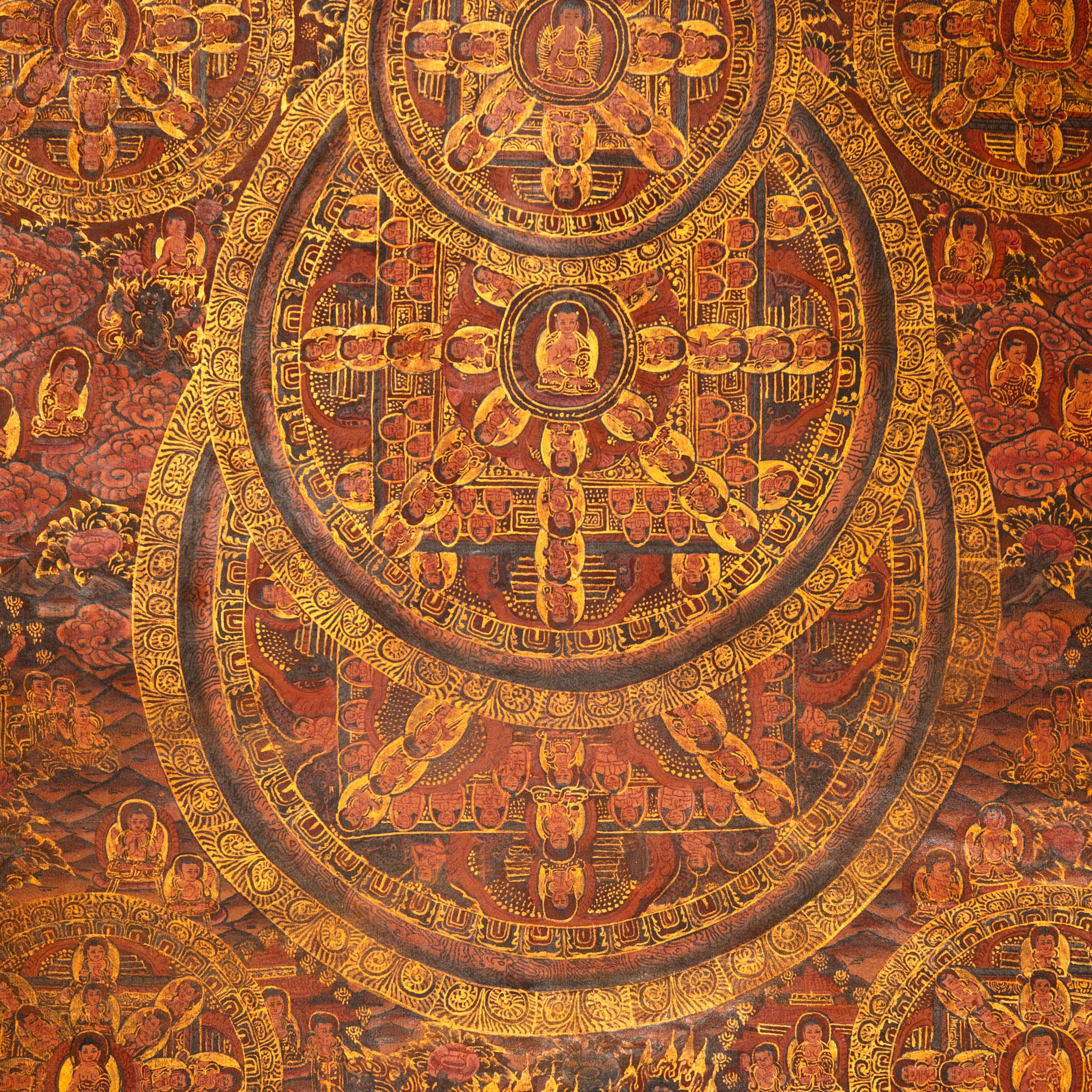  Antique Buddha Mandala Thangka Painting for wall hanging decor.