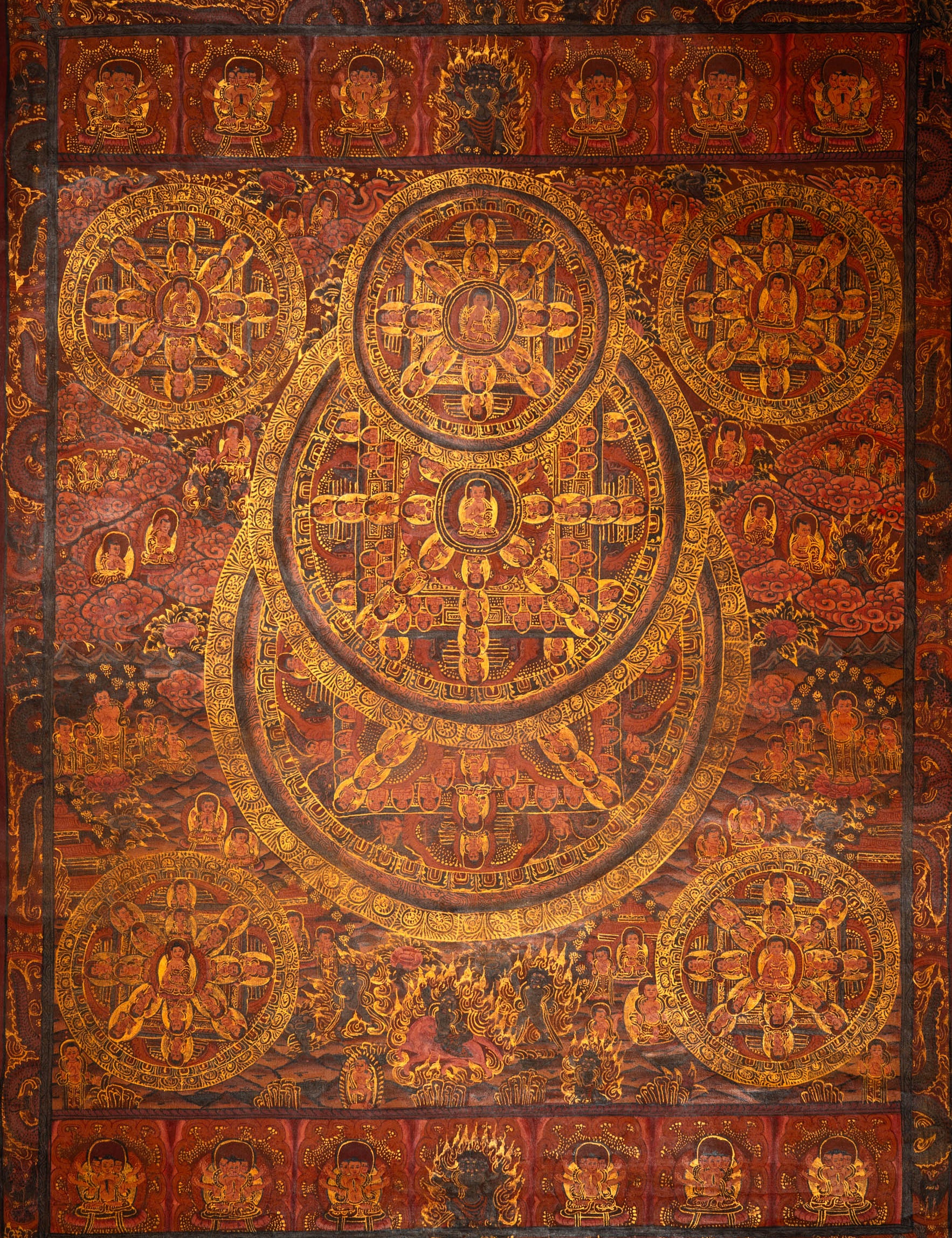  Antique Buddha Mandala Thangka Painting for wall hanging decor.