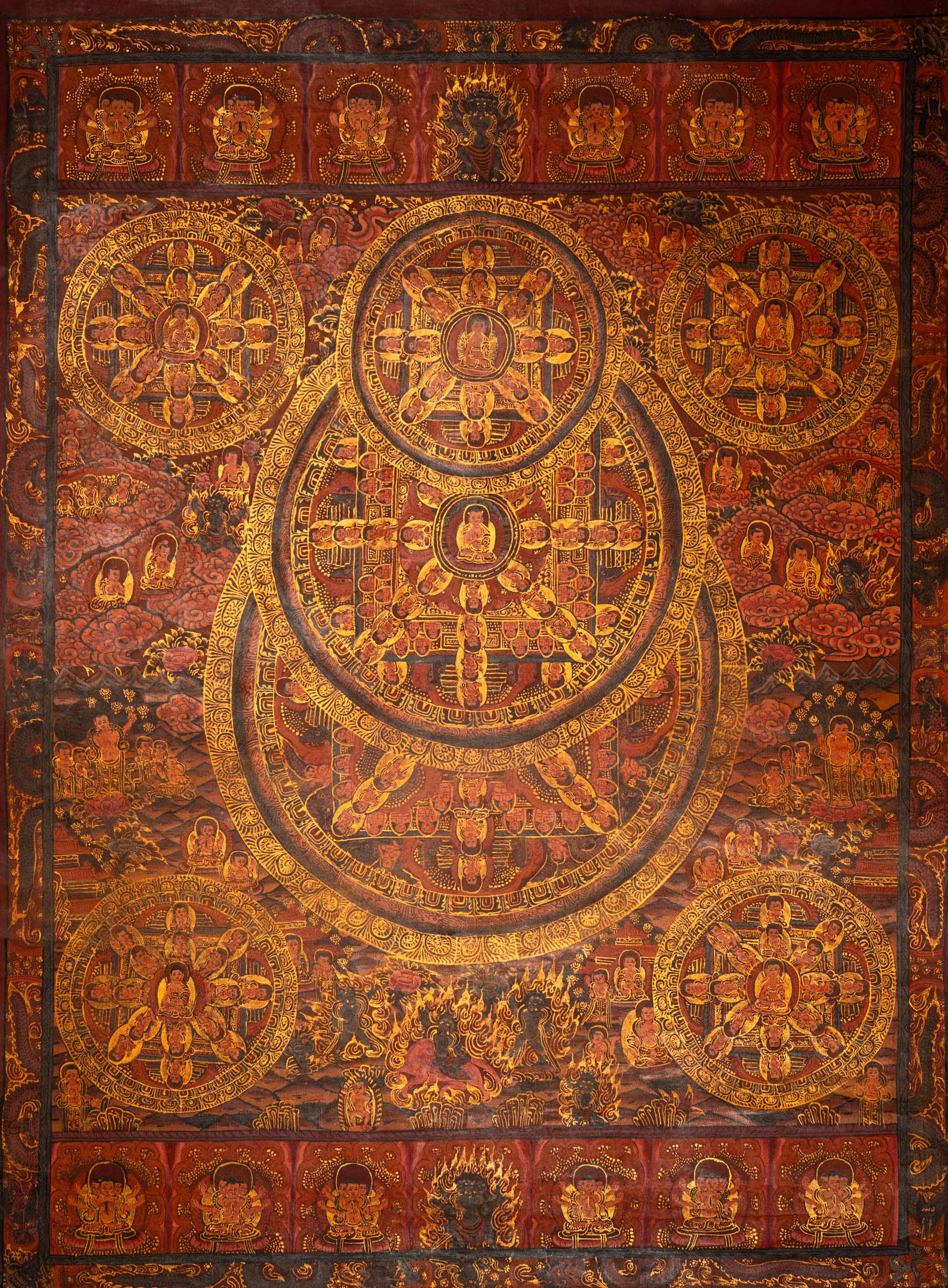  Antique Buddha Mandala Thangka Painting for wall hanging decor.