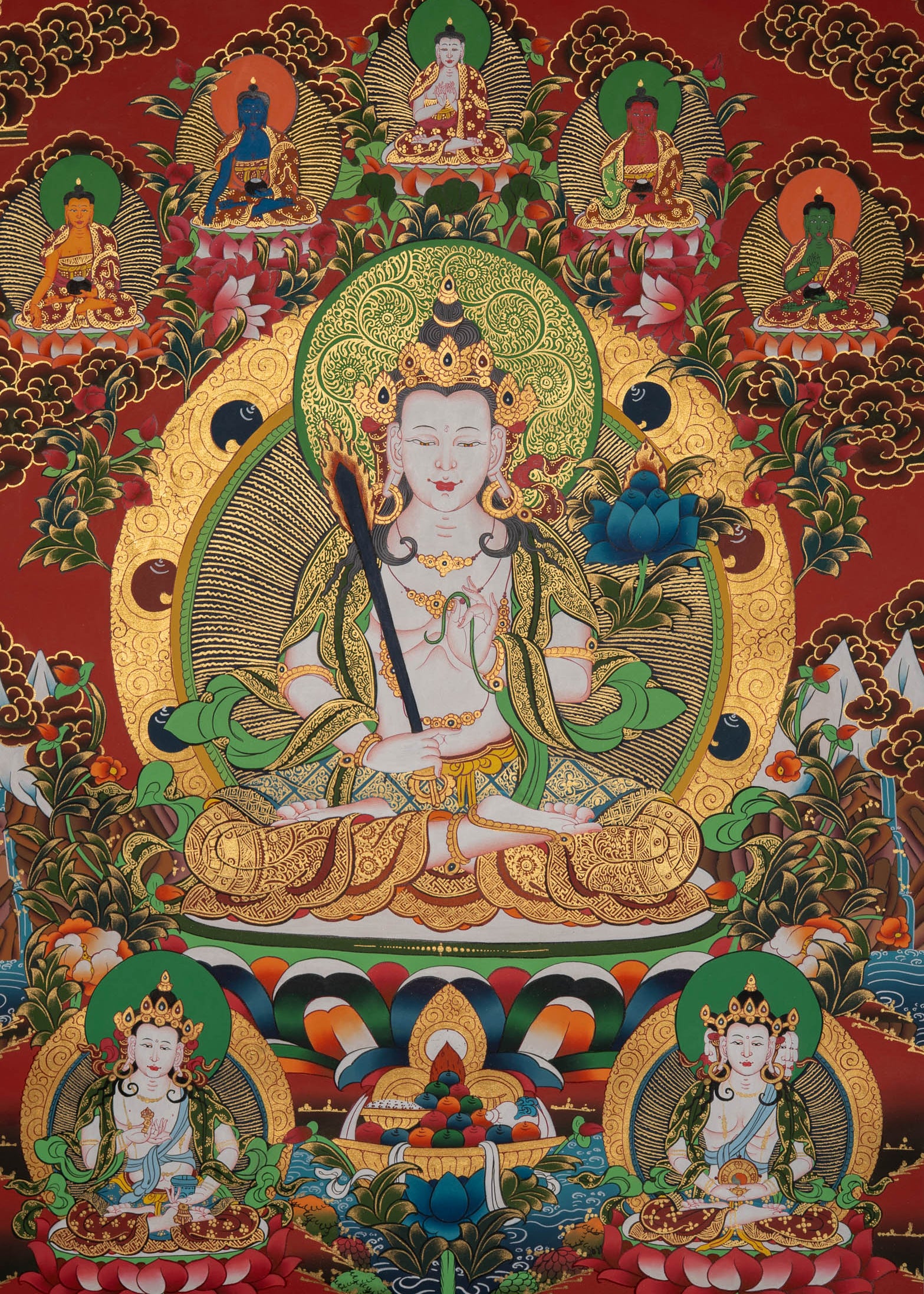 Manjushri Thangka Painting - Handpainted Art