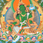 21 tara thangka painting with green tara in central figure