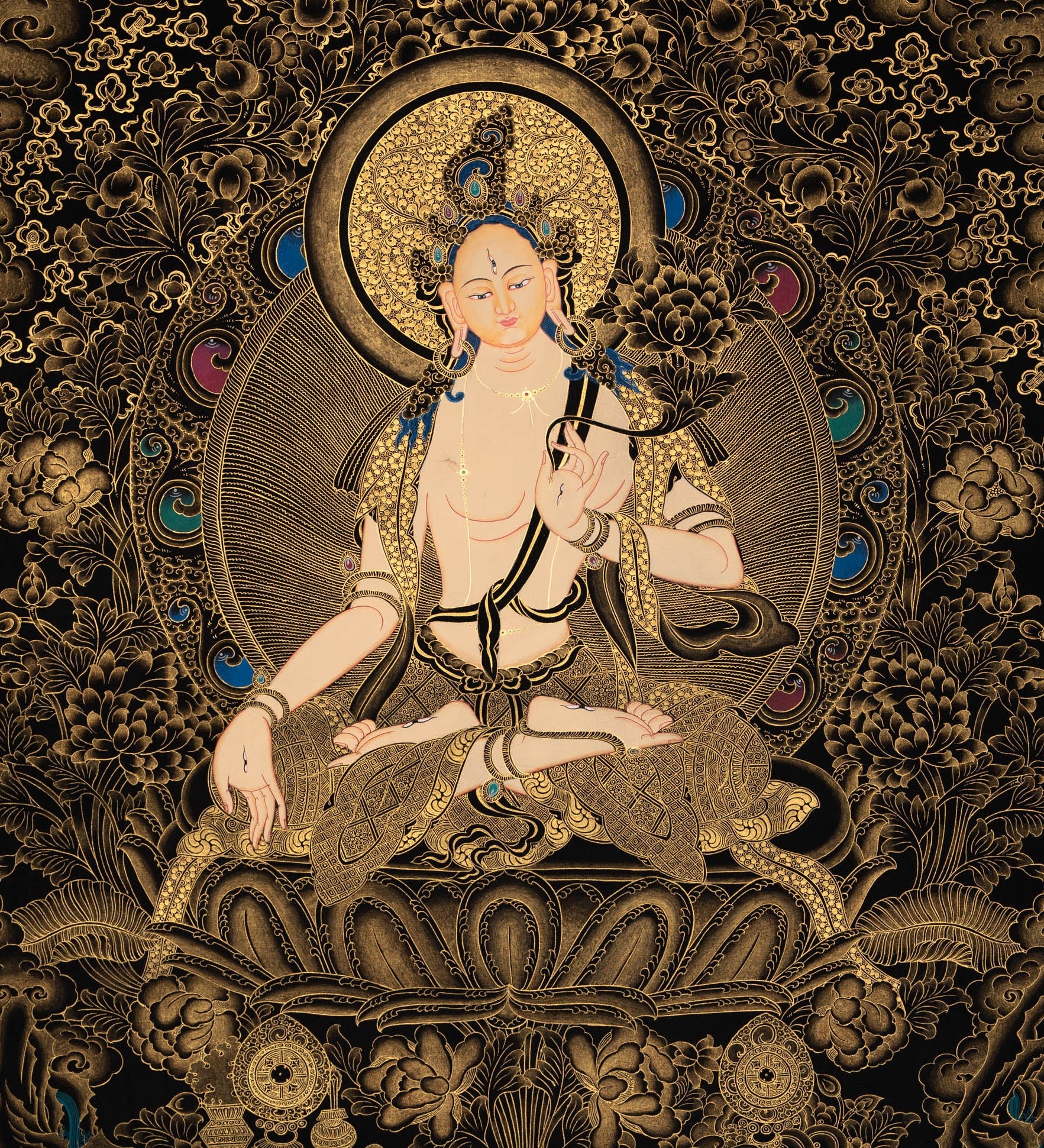 White Tara Thangka - Tibetan painting
