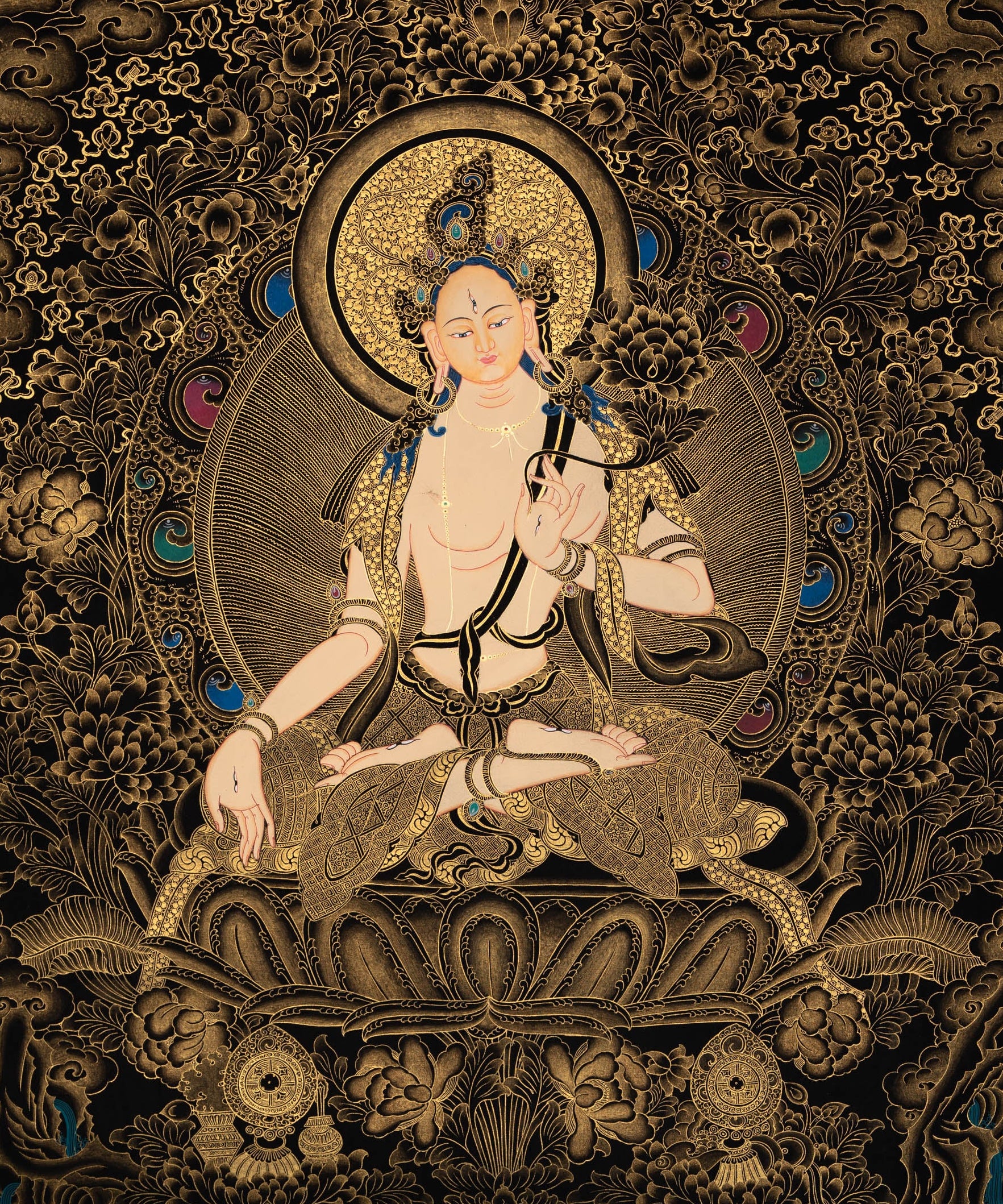 White Tara Thangka - Tibetan painting