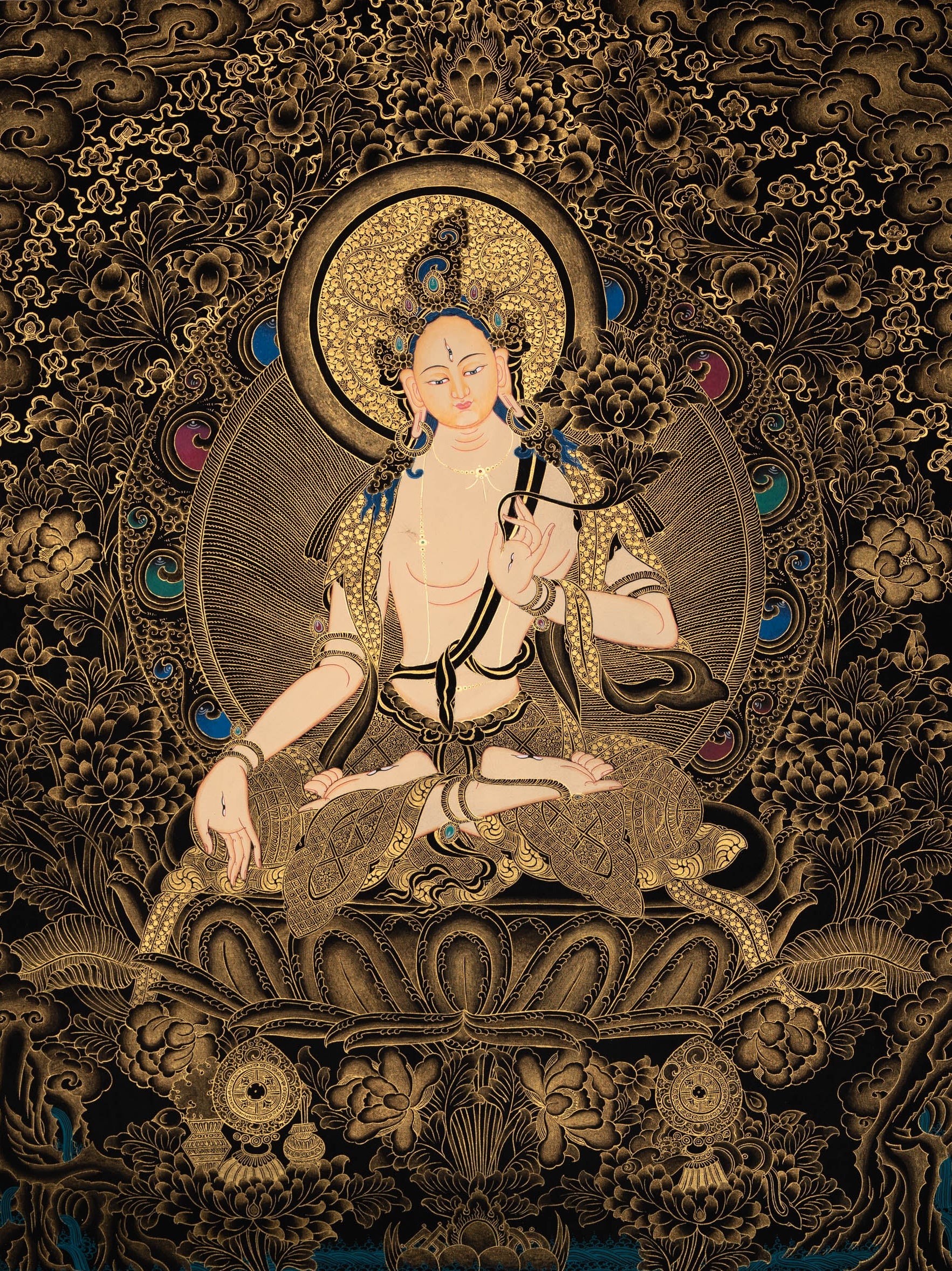 White Tara Thangka - Tibetan painting