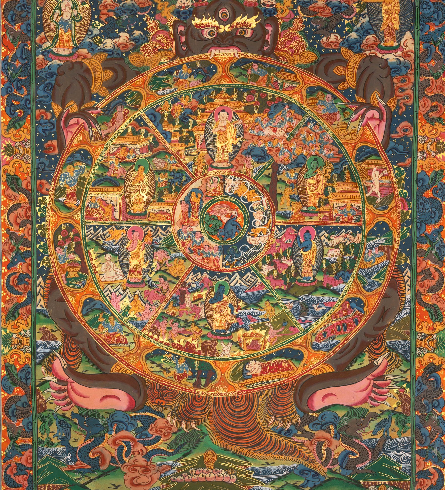 Wheel of Life Thangka Painting (Bhavachakra) - Handpainted Art