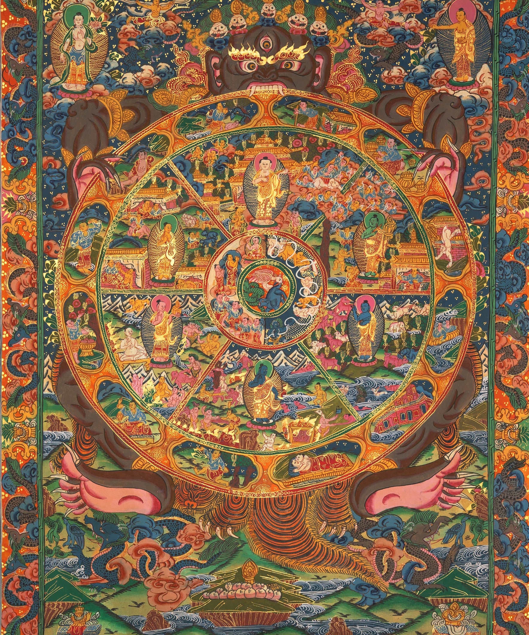 Wheel of Life Thangka Painting (Bhavachakra) - Handpainted Art