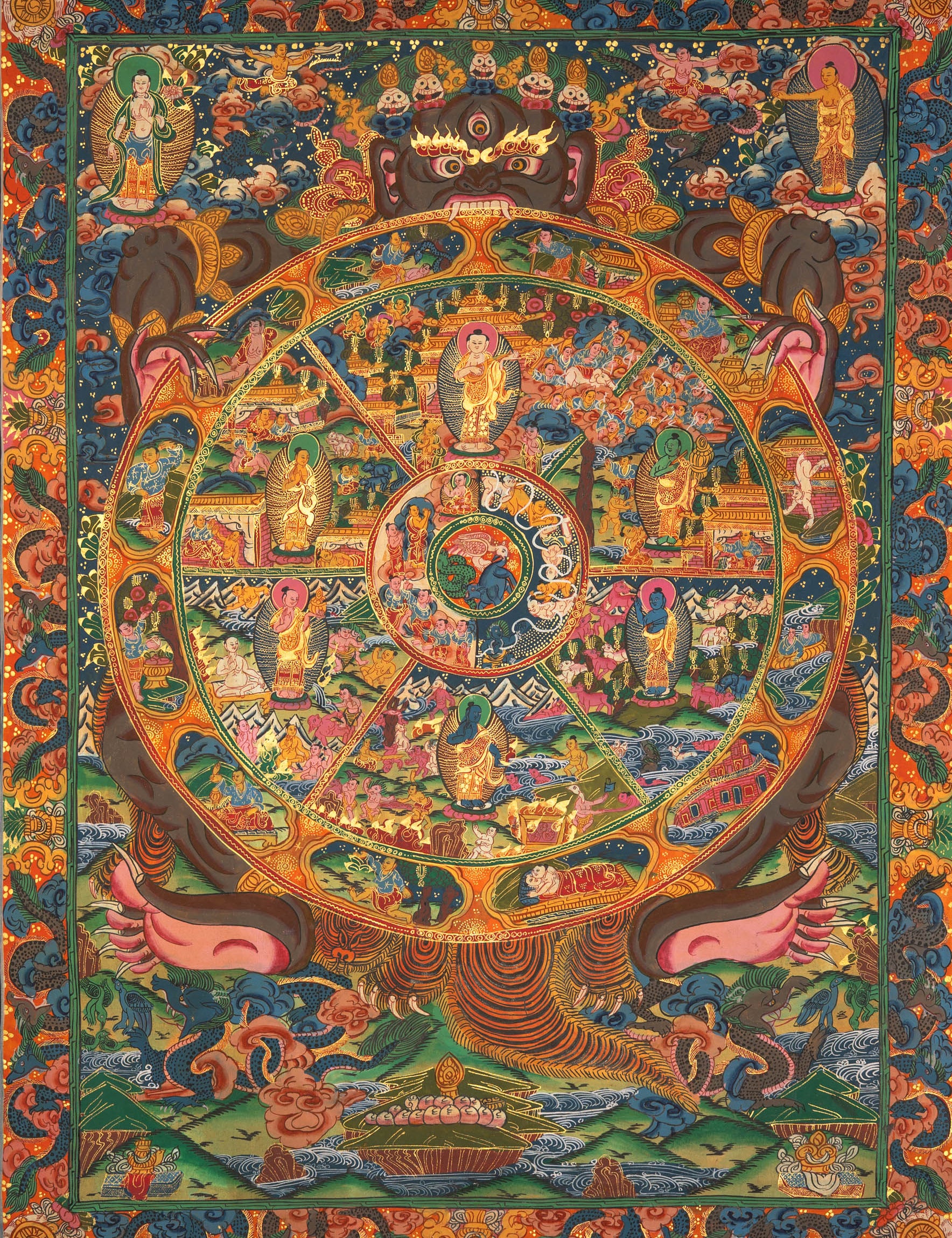 Wheel of Life Thangka Painting (Bhavachakra) - Handpainted Art