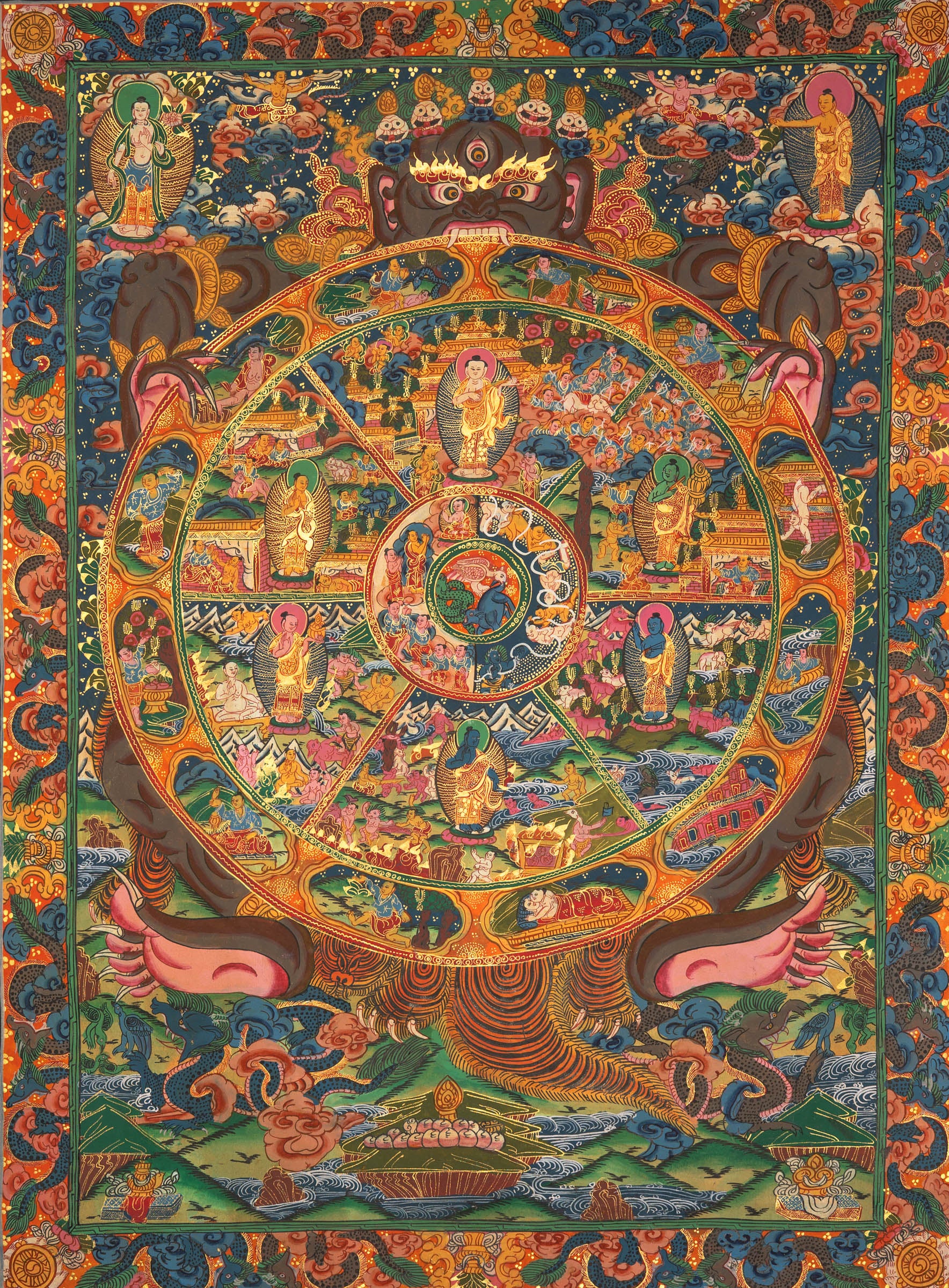 Wheel of Life Thangka Painting (Bhavachakra) - Handpainted Art