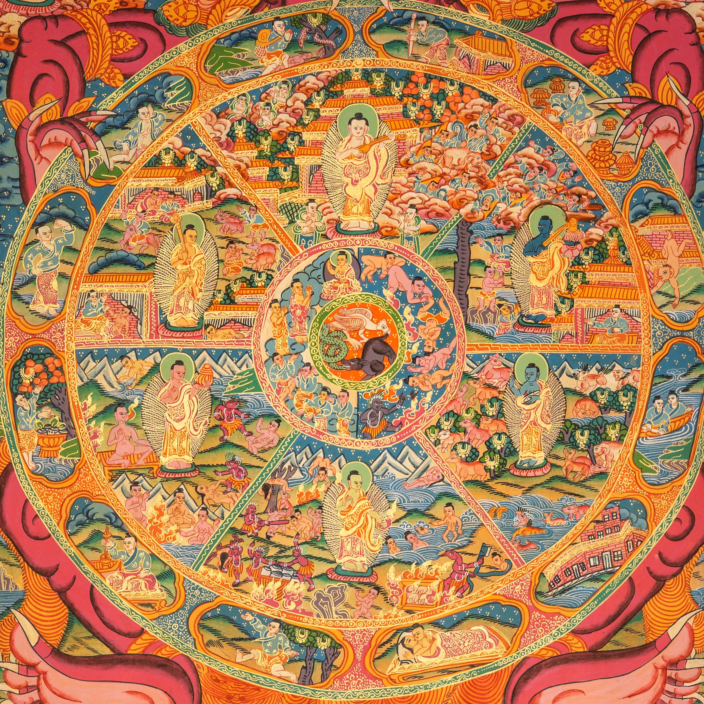 Wheel of Life Thangka Painting – Tibetan Buddhist Samsara Art