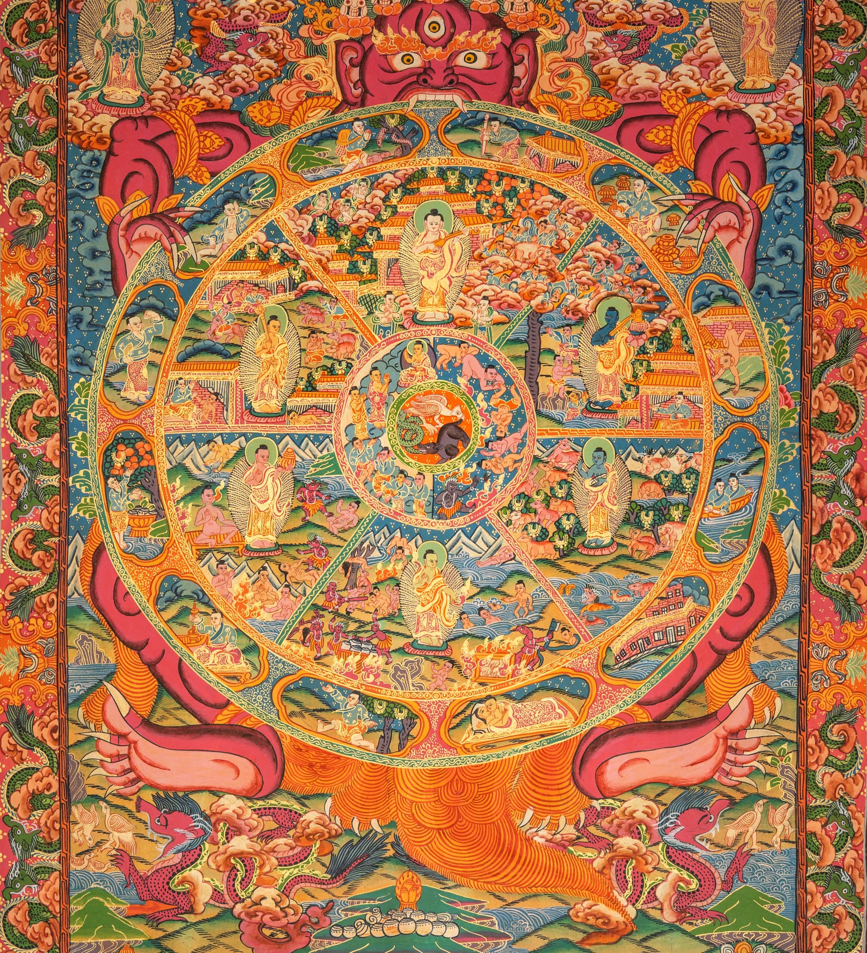 Wheel of Life Thangka Painting – Tibetan Buddhist Samsara Art