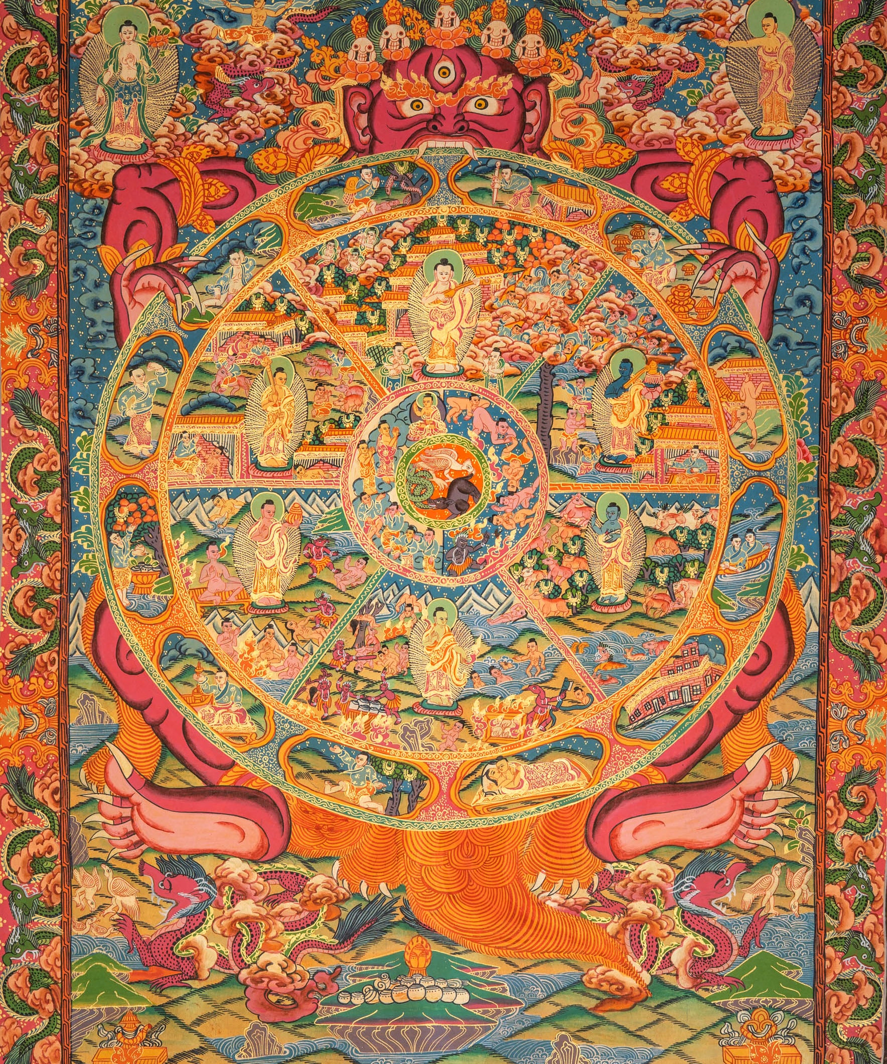 Wheel of Life Thangka Painting – Tibetan Buddhist Samsara Art