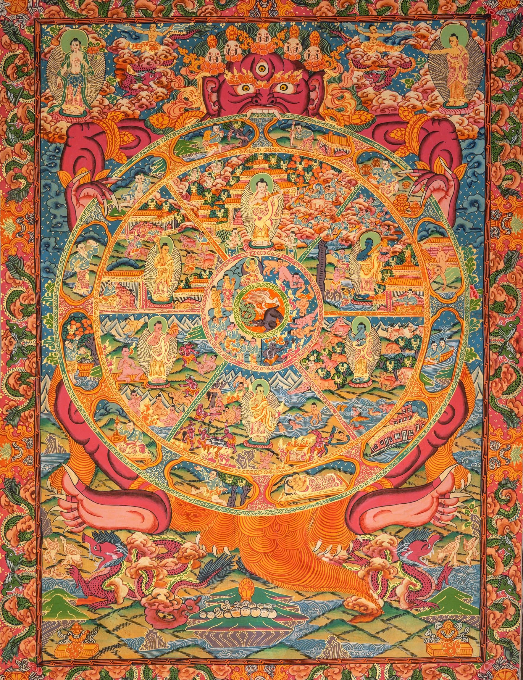 Wheel of Life Thangka Painting – Tibetan Buddhist Samsara Art