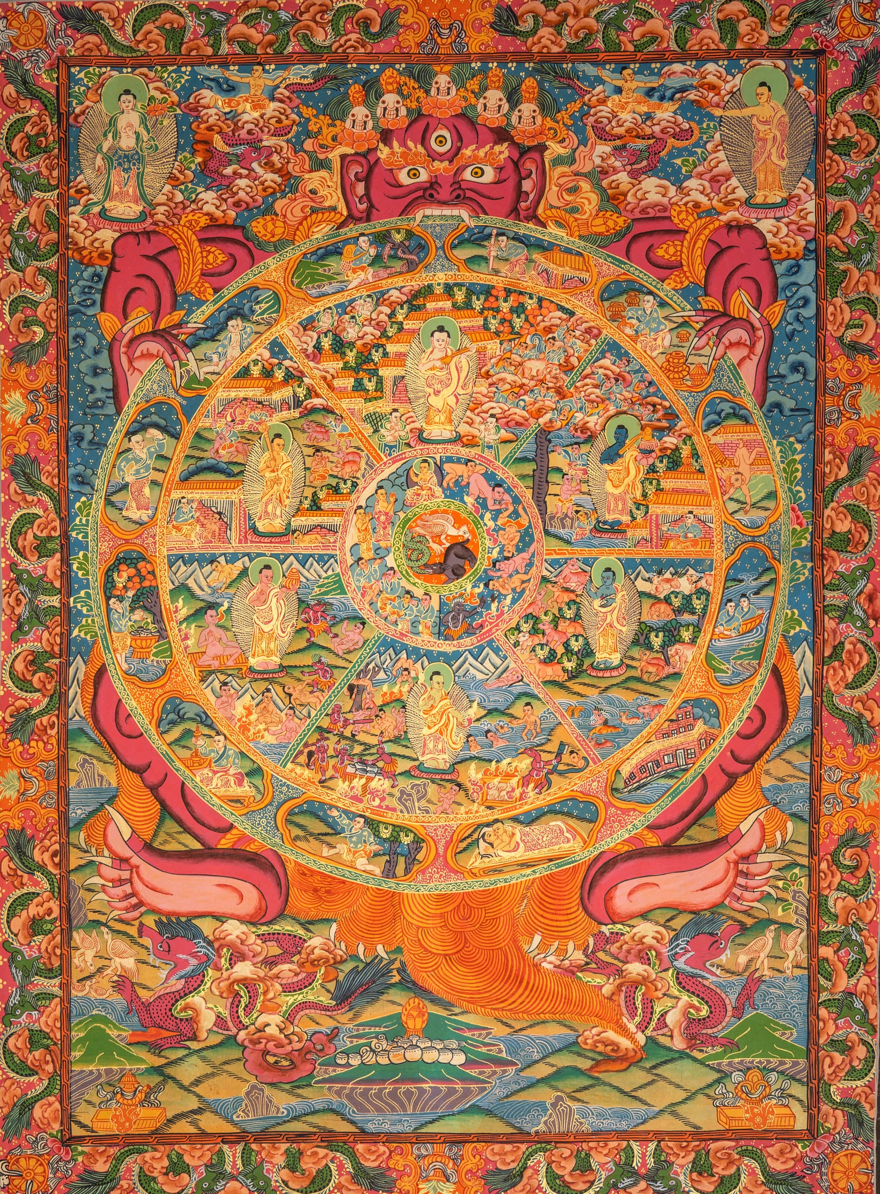Wheel of Life Thangka Painting – Tibetan Buddhist Samsara Art