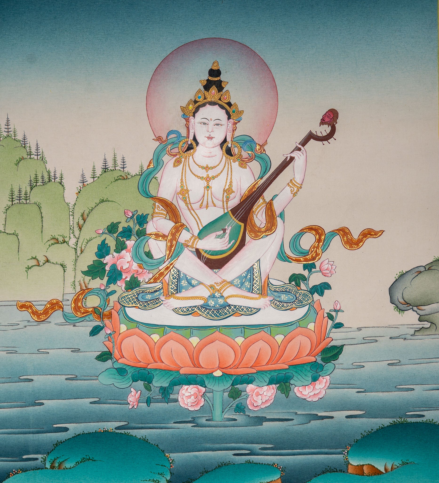 Saraswati Thangka - Sacred Painting  