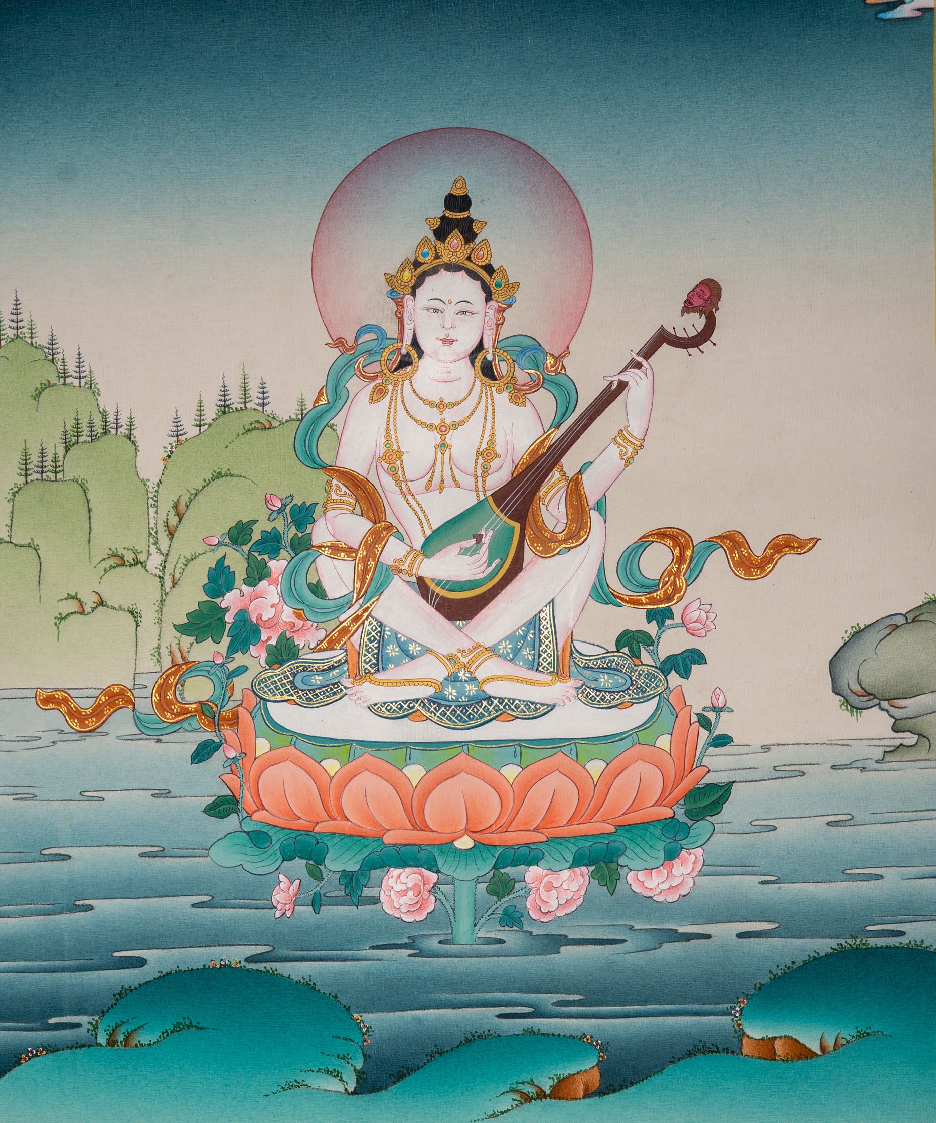 Saraswati Thangka - Sacred Painting  