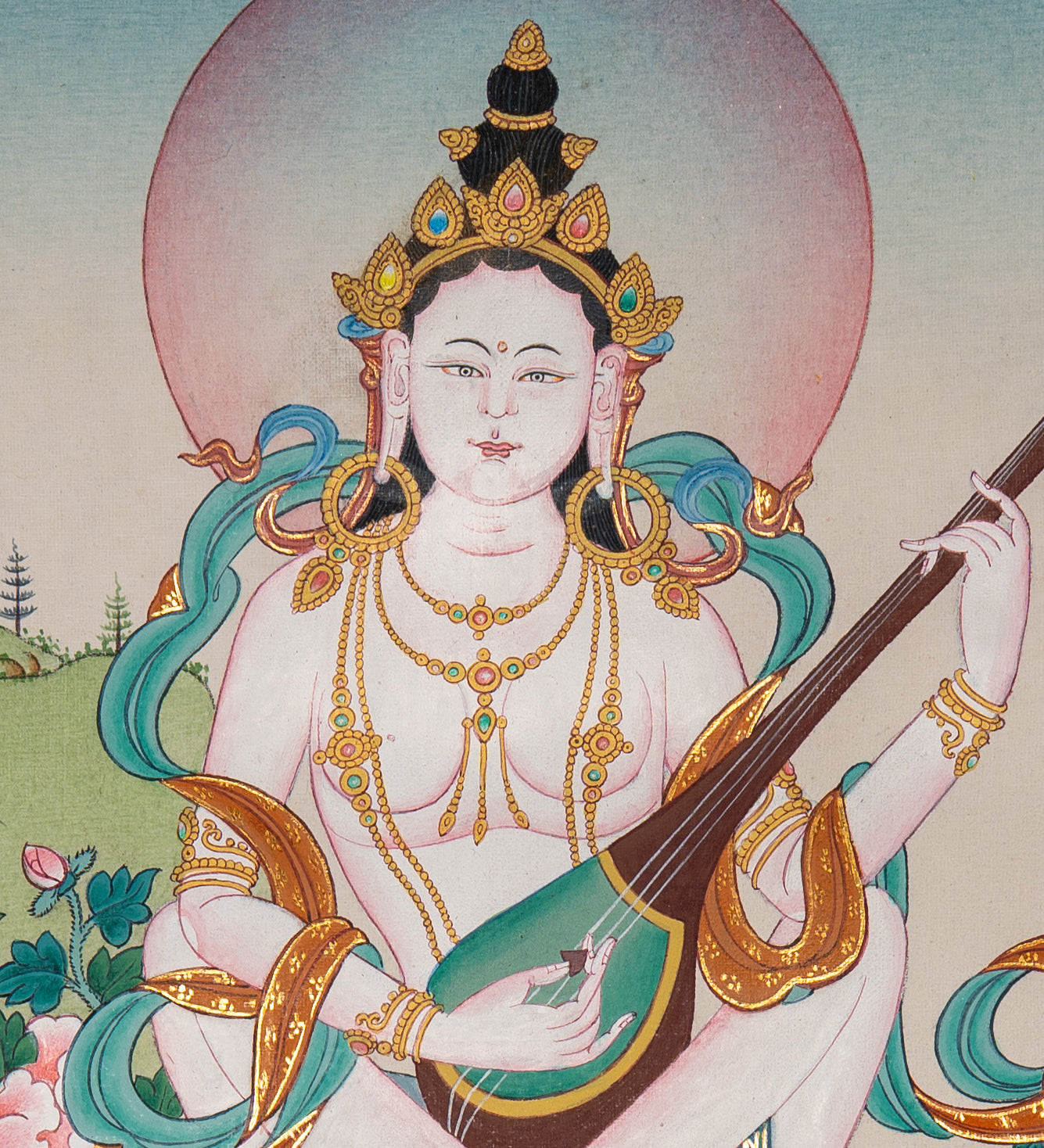 Saraswati Thangka - Sacred Painting  