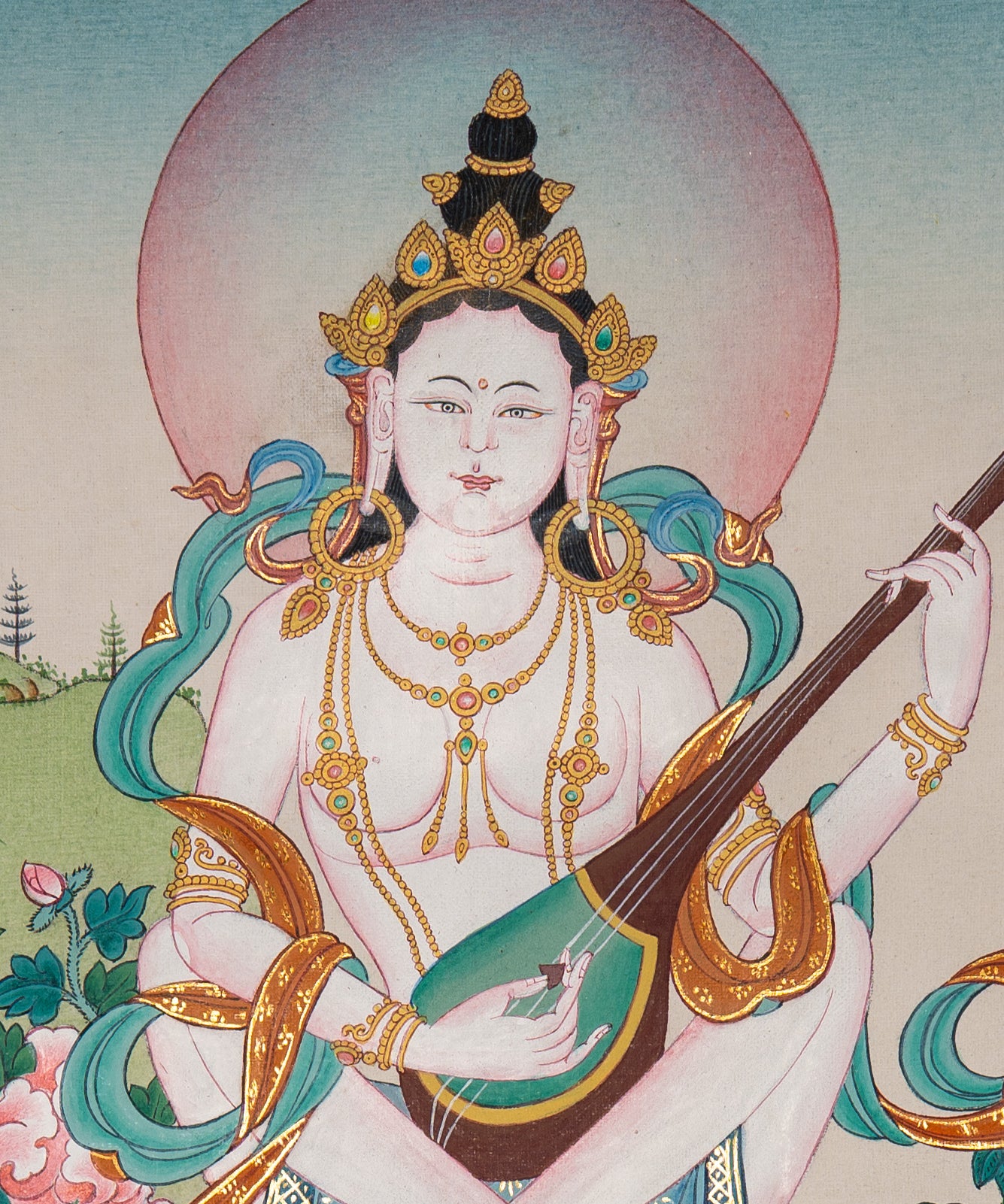 Saraswati Thangka - Sacred Painting  