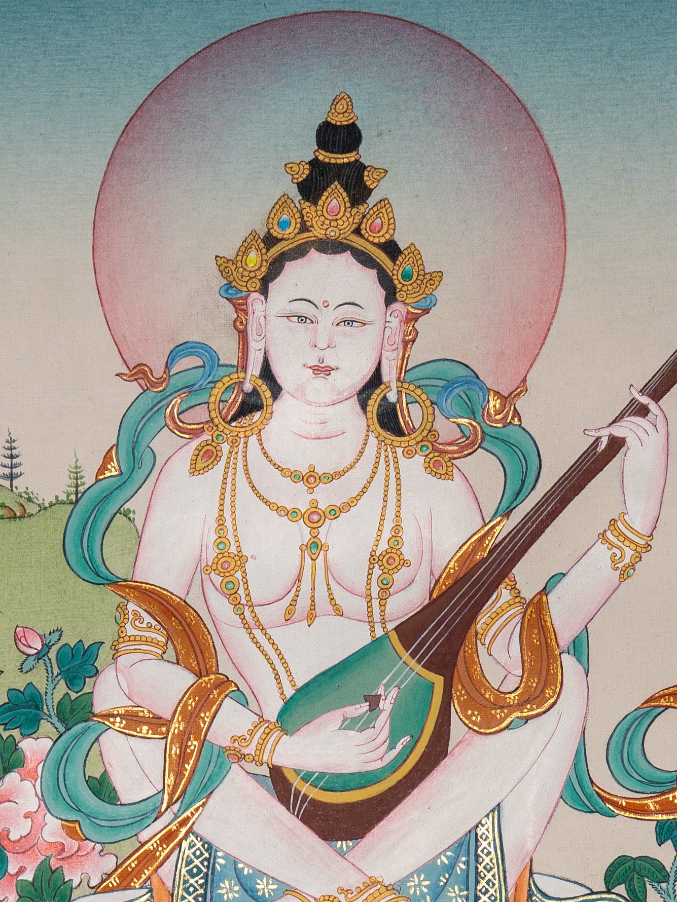 Saraswati Thangka - Sacred Painting  
