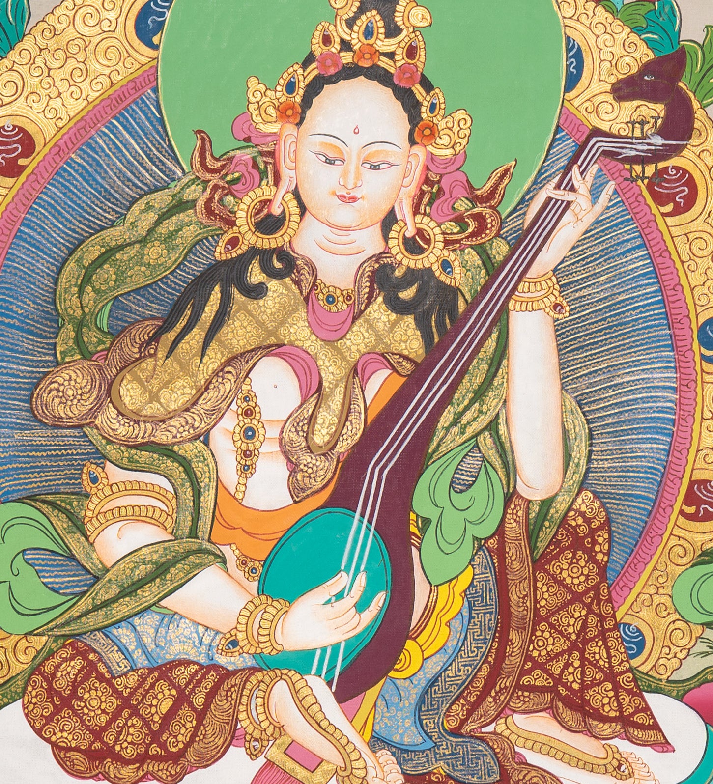 Saraswati Thangka Painting - Handpainted Art
