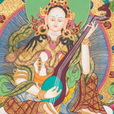 Saraswati Thangka Painting - Handpainted Art