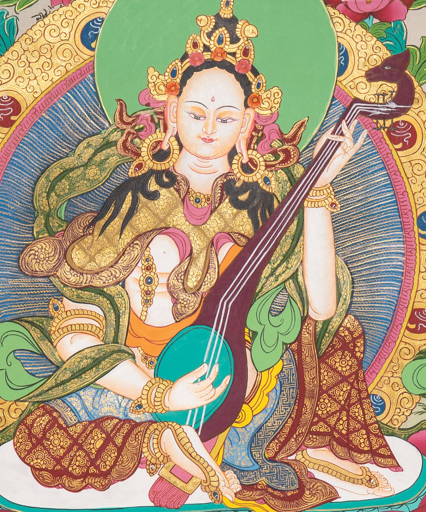 Saraswati Thangka Painting - Handpainted Art