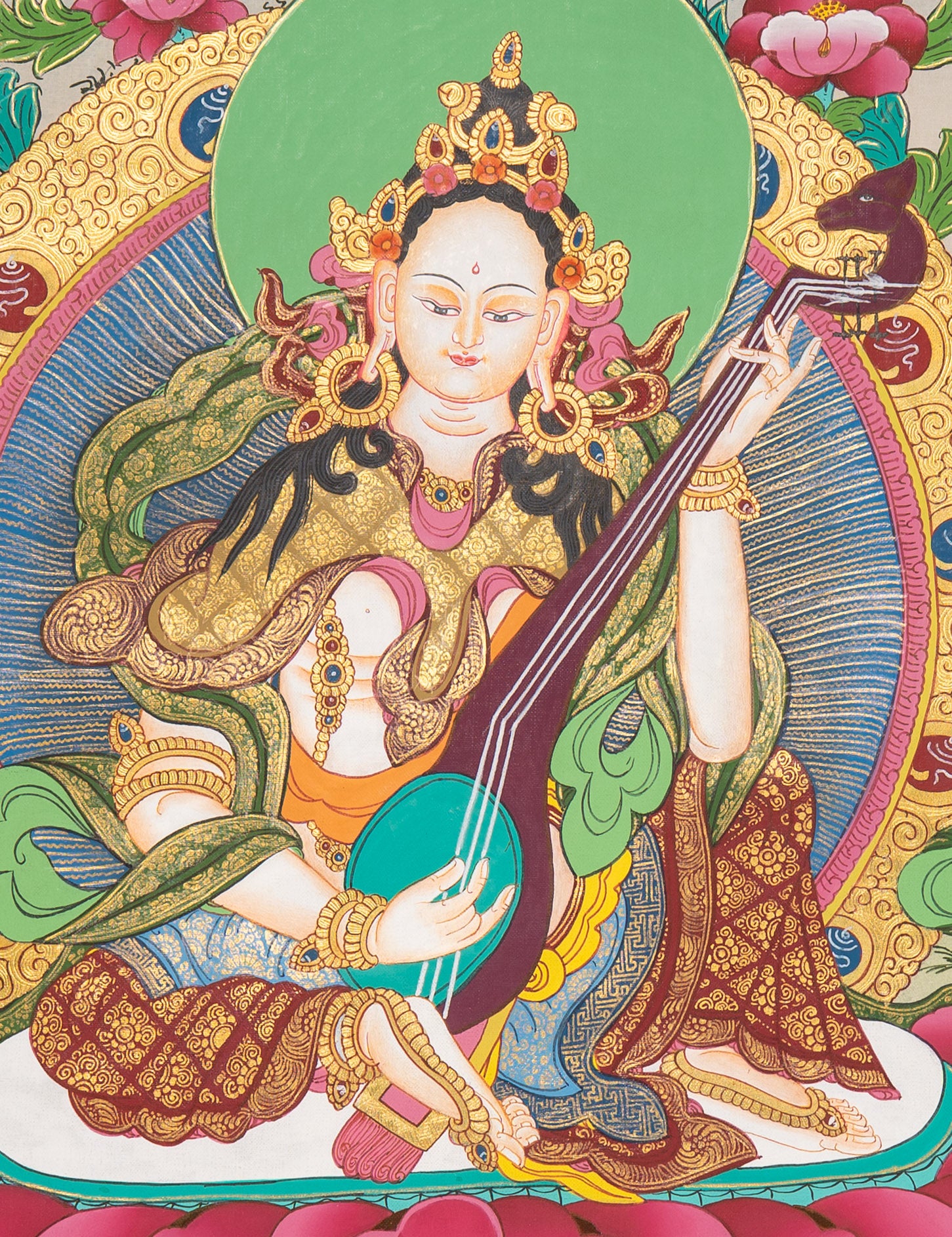 Saraswati Thangka Painting - Handpainted Art