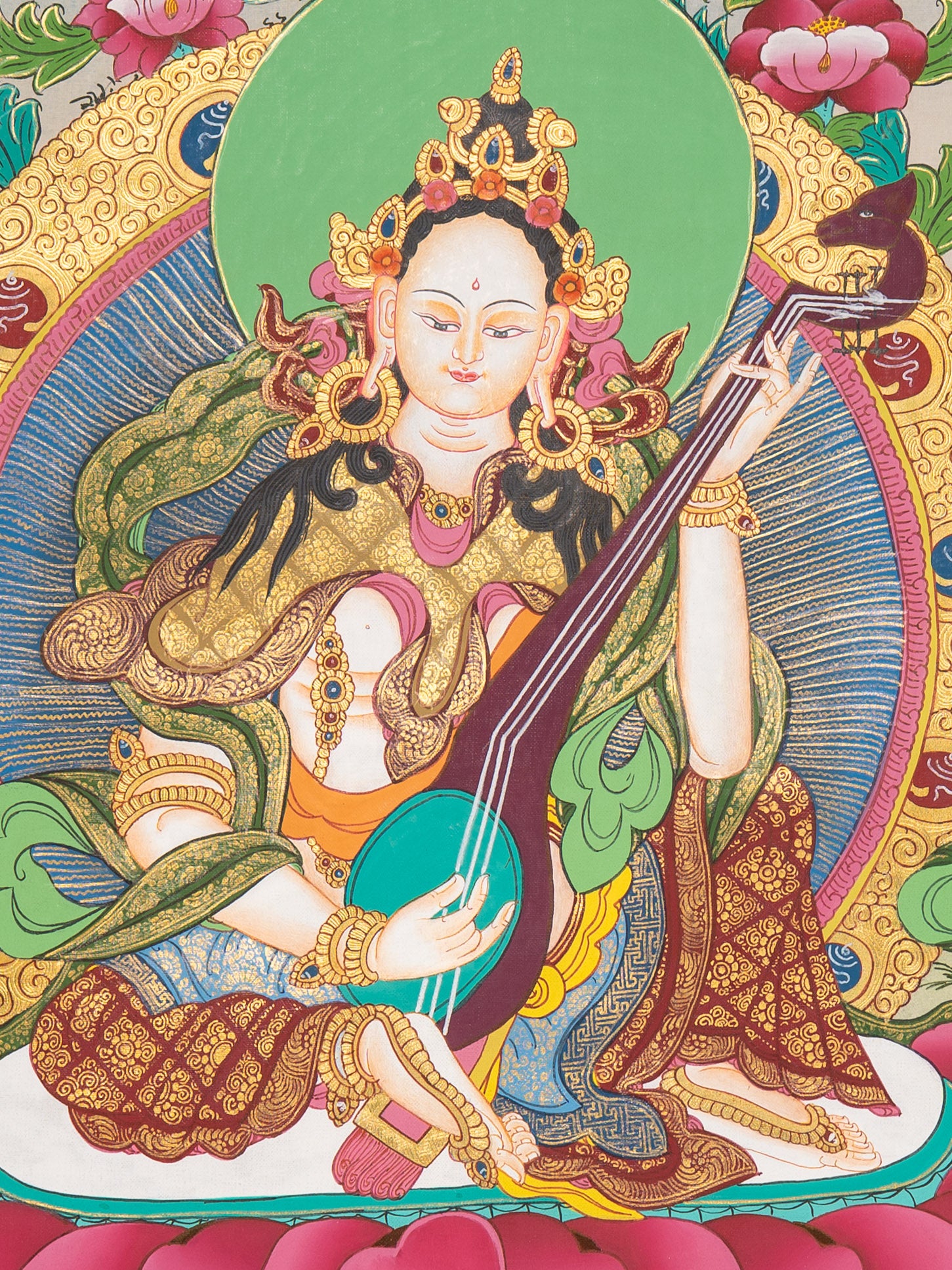 Saraswati Thangka Painting - Handpainted Art