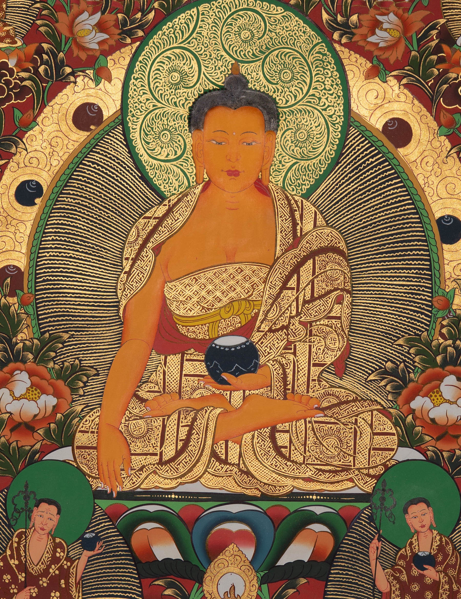 Shakyamuni Buddha with 5 Dhyani Buddhas - Tibetan Art