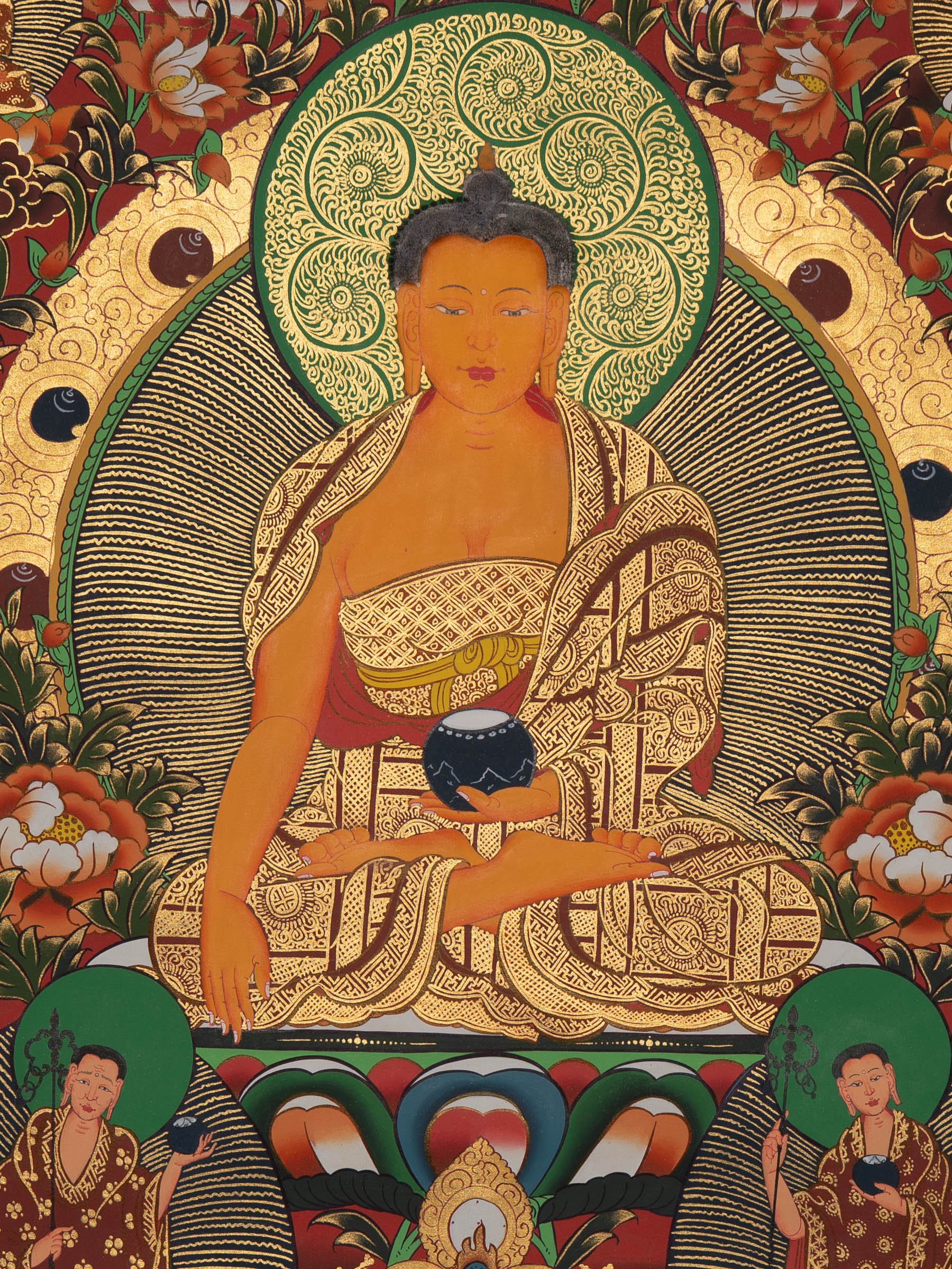 Shakyamuni Buddha with 5 Dhyani Buddhas - Tibetan Art