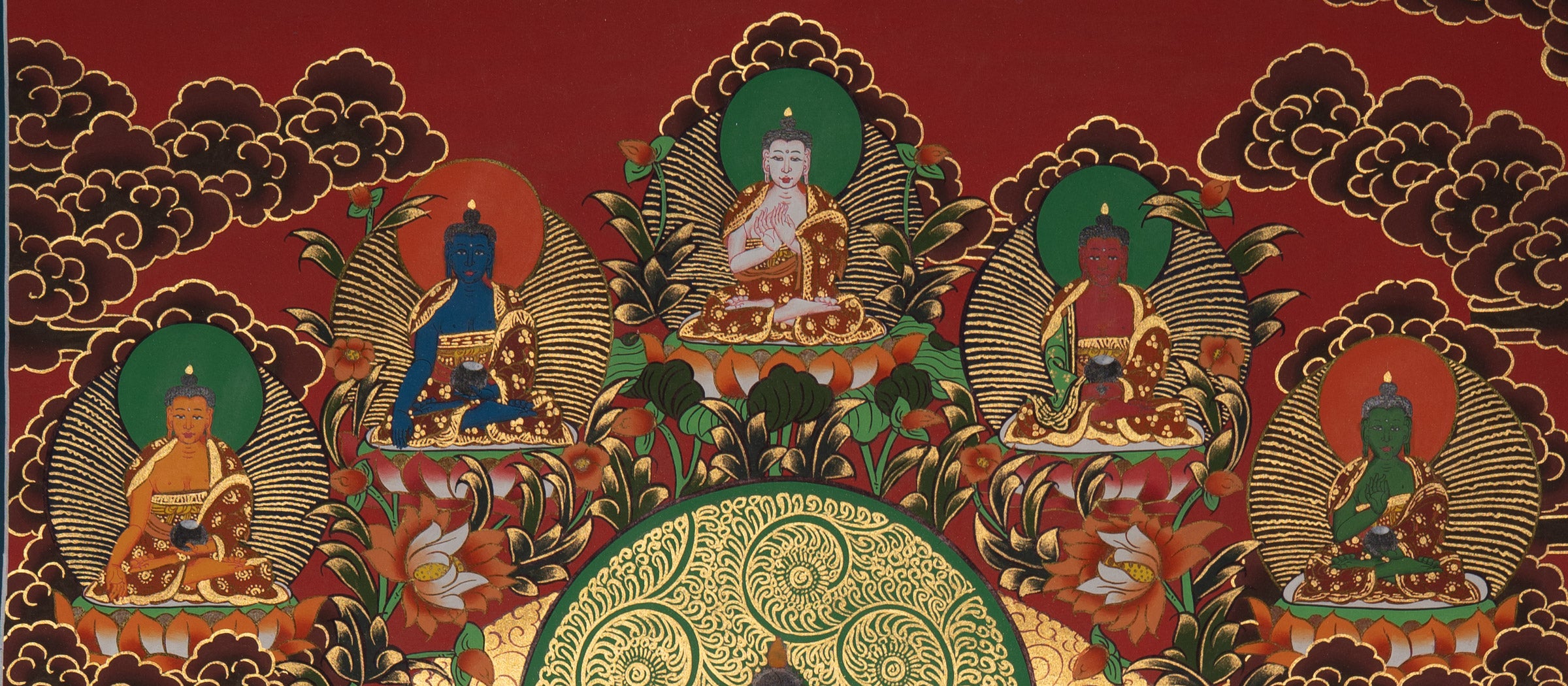 Shakyamuni Buddha with 5 Dhyani Buddhas - Tibetan Art