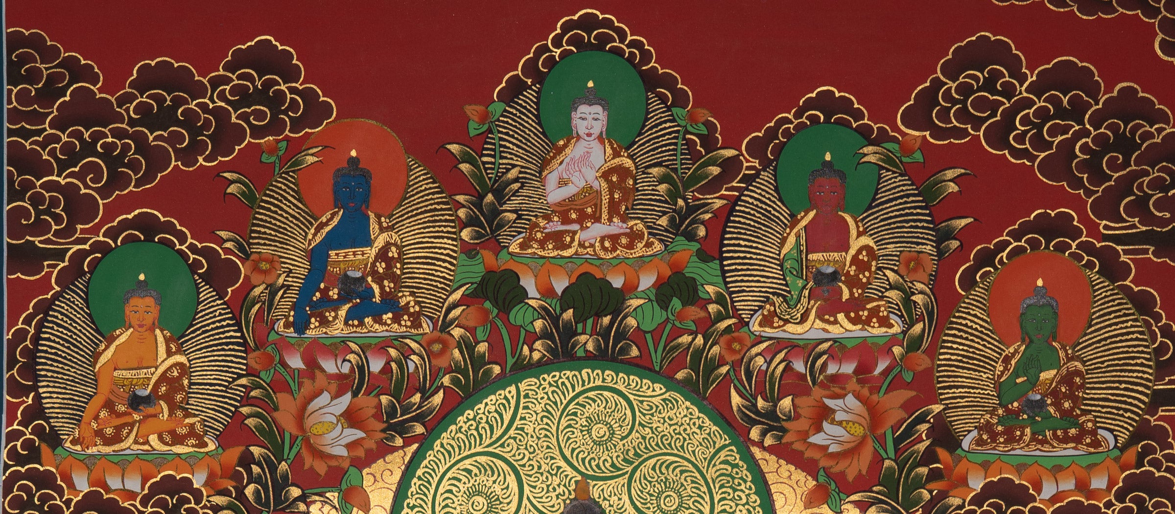 Shakyamuni Buddha with 5 Dhyani Buddhas - Tibetan Art