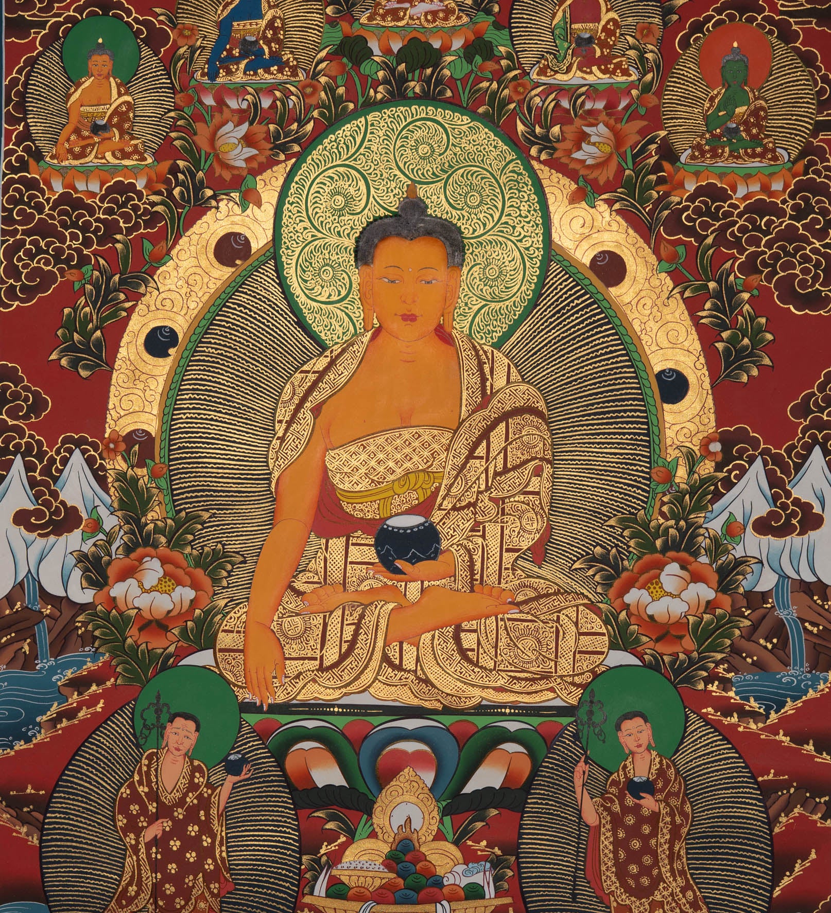 Shakyamuni Buddha with 5 Dhyani Buddhas - Tibetan Art
