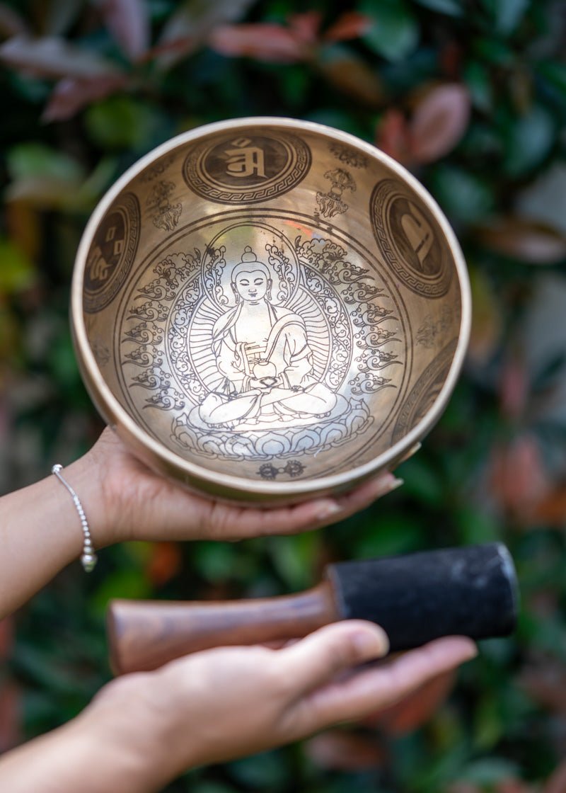 Handcrafted Amitabha Singing Bowl for prayer and meditation.