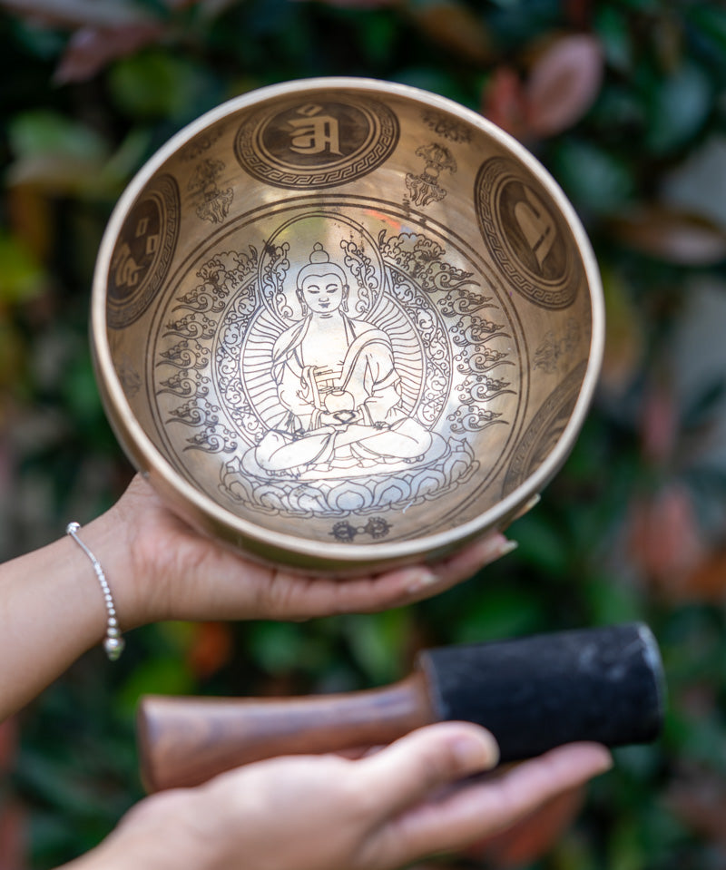 Handcrafted Amitabha Singing Bowl for prayer and meditation.